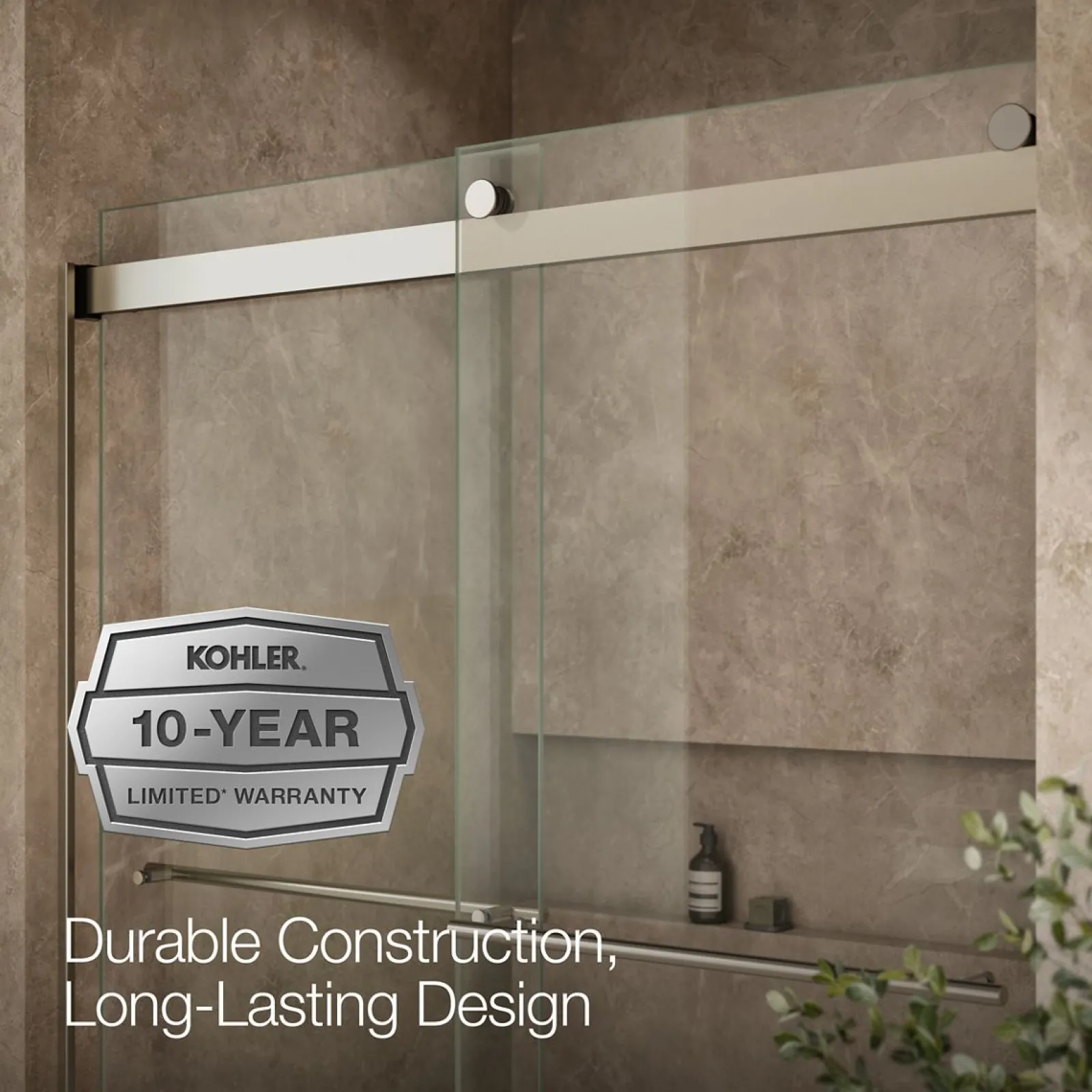 56-5/8"-59-5/8" W x 61.53" H bypass bath door with 3/8"-thick Crystal Clear glass^Kohler Hot