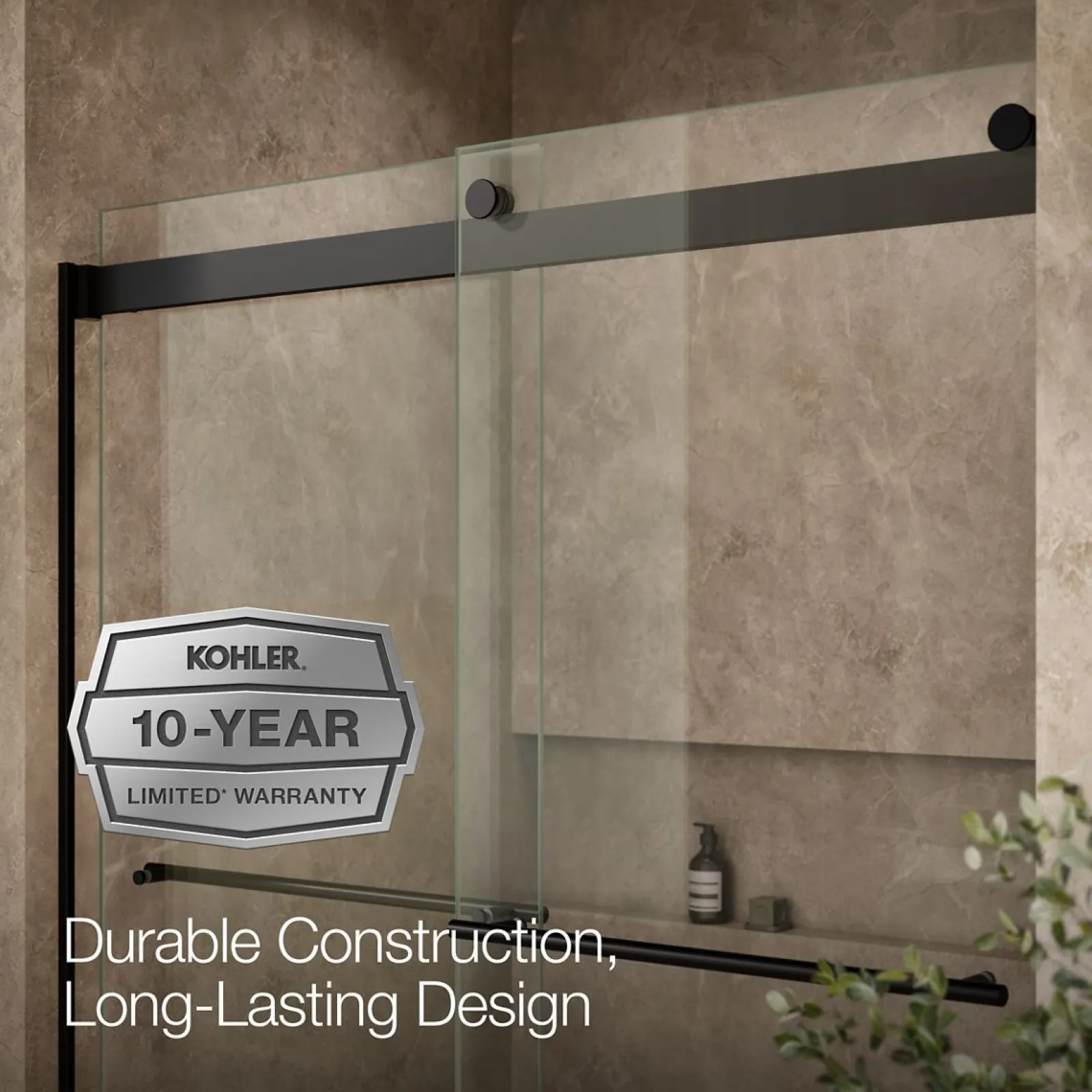 56-5/8"-59-5/8" W x 61.53" H bypass bath door with 3/8"-thick Crystal Clear glass^Kohler Hot