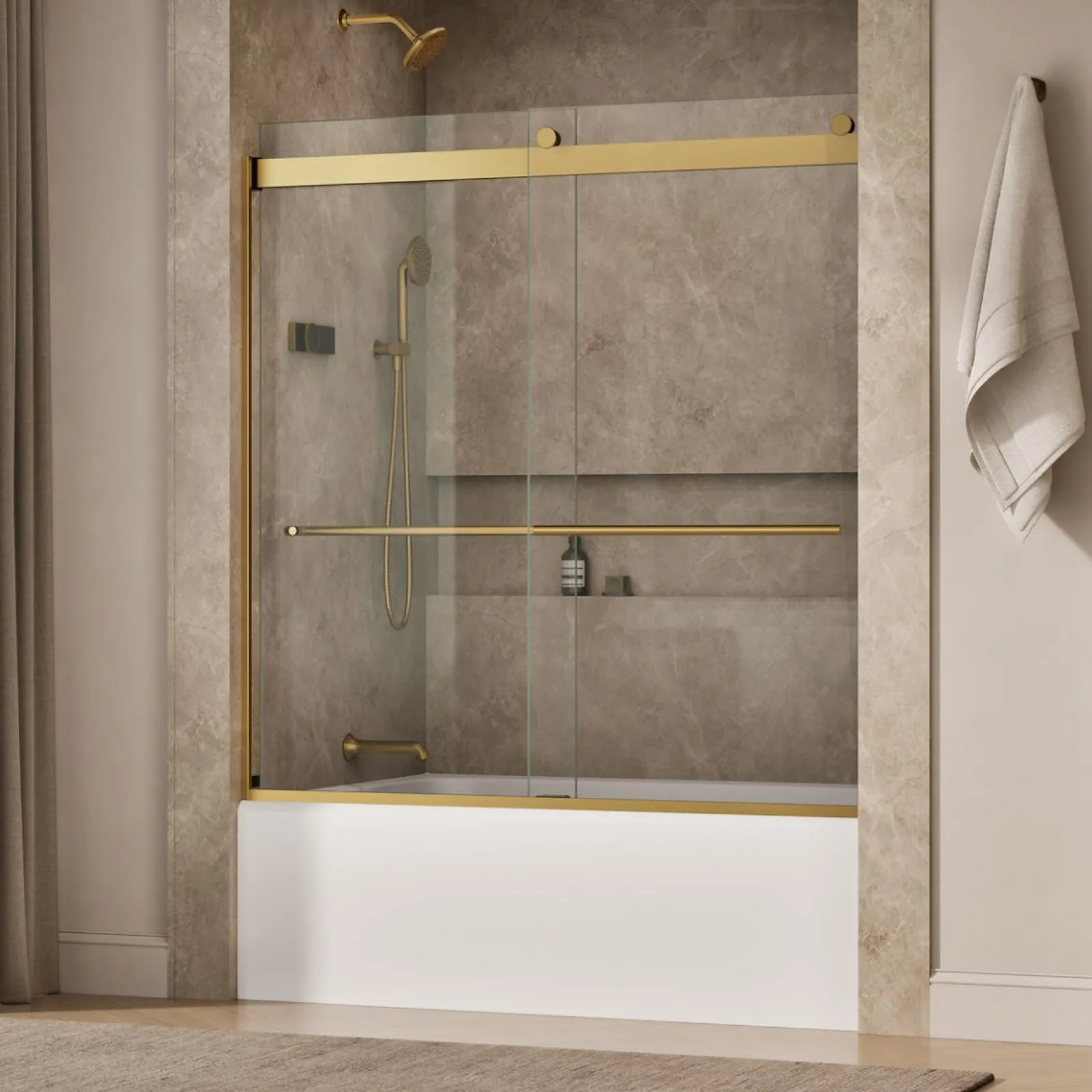 56-5/8"-59-5/8" W x 61.53" H bypass bath door with 3/8"-thick Crystal Clear glass^Kohler Hot