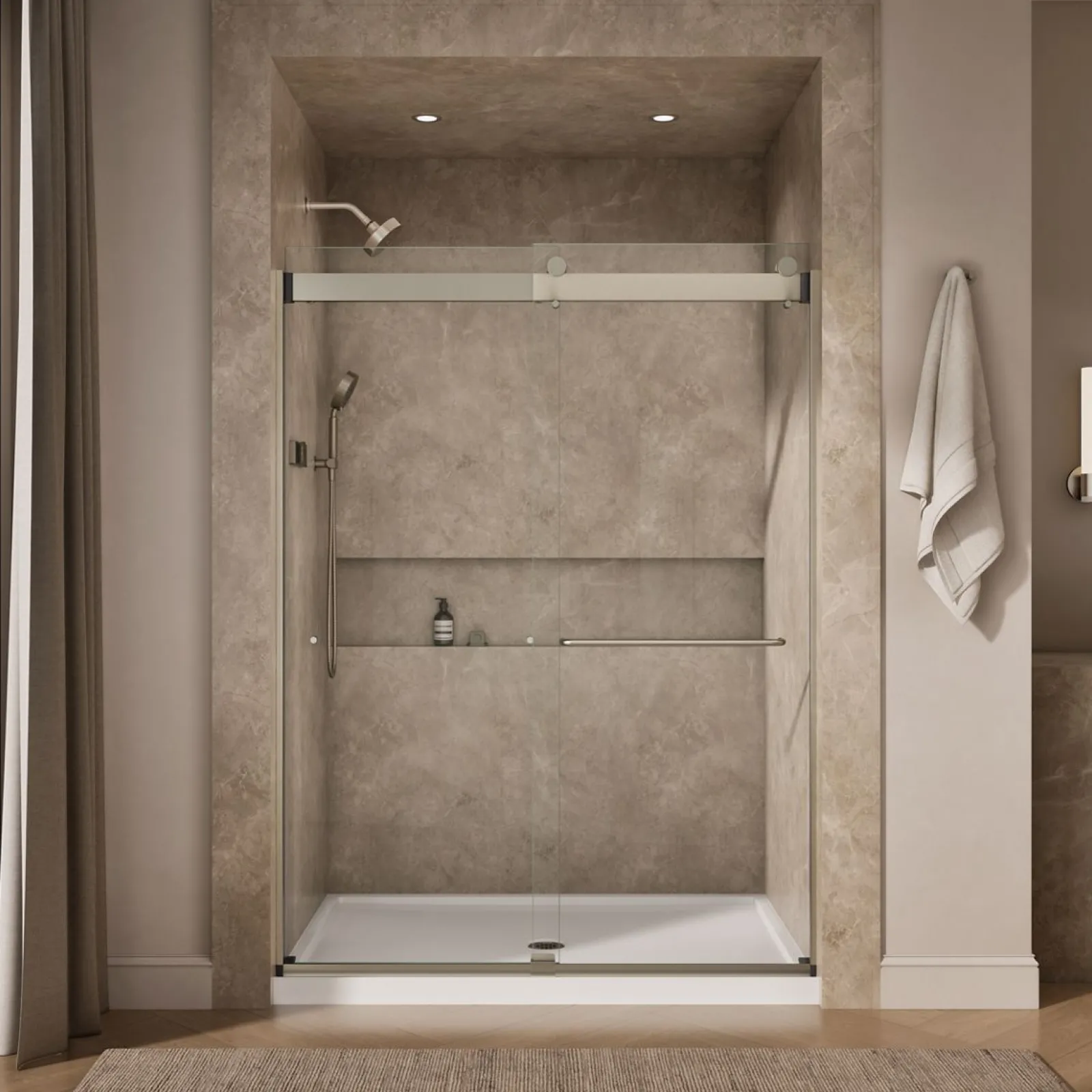 54"-60" W x 80-1/4" H bypass shower door with 3/8"-thick Crystal Clear glass^Kohler Outlet