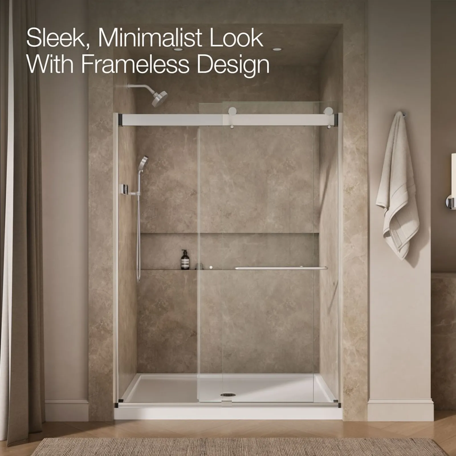 54"-60" W x 80-1/4" H bypass shower door with 3/8"-thick Crystal Clear glass^Kohler Outlet