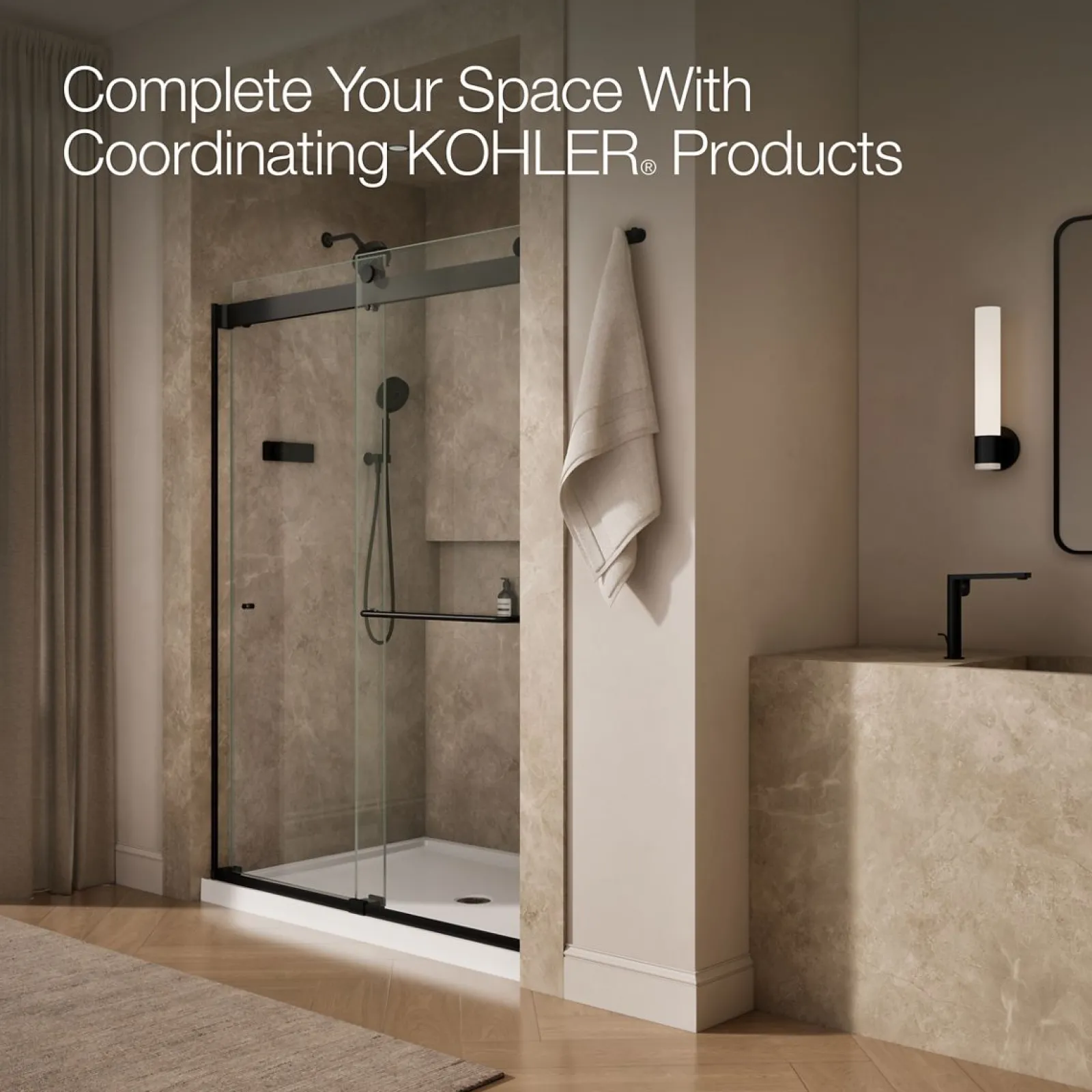 54"-60" W x 80-1/4" H bypass shower door with 3/8"-thick Crystal Clear glass^Kohler Outlet