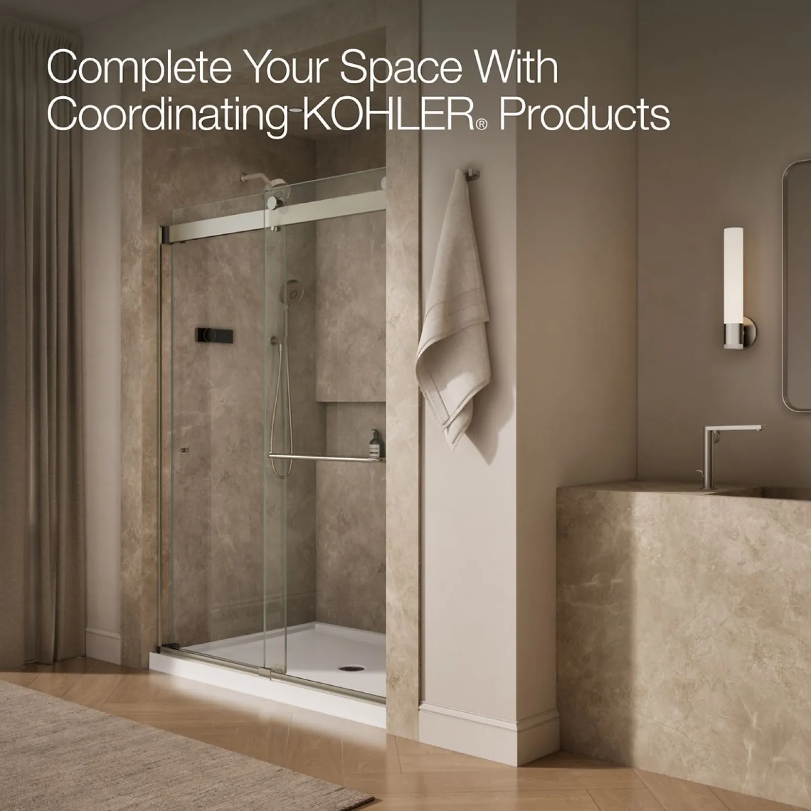 54"-60" W x 80-1/4" H bypass shower door with 3/8"-thick Crystal Clear glass^Kohler Outlet
