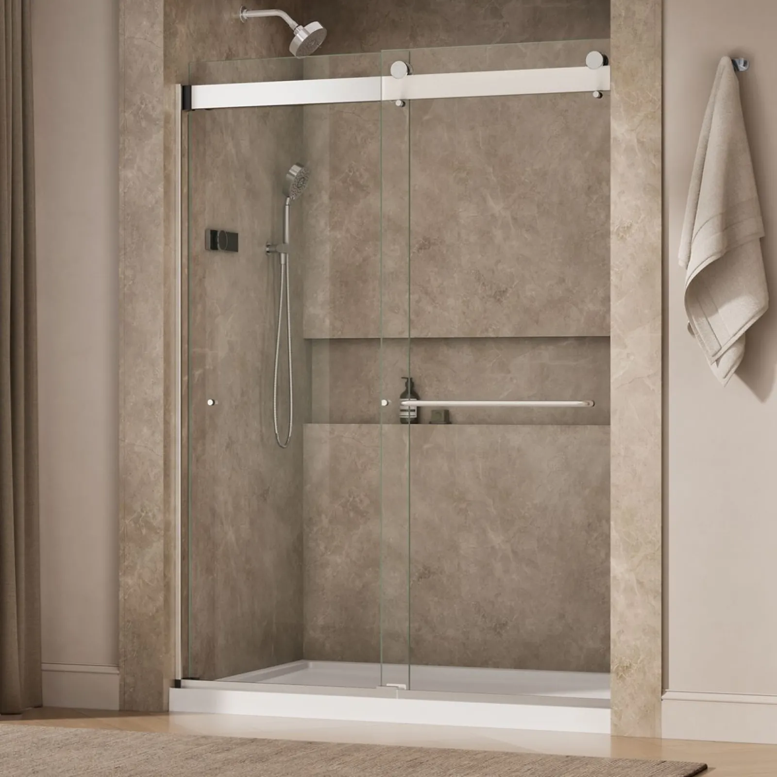 54"-60" W x 80-1/4" H bypass shower door with 3/8"-thick Crystal Clear glass^Kohler Outlet