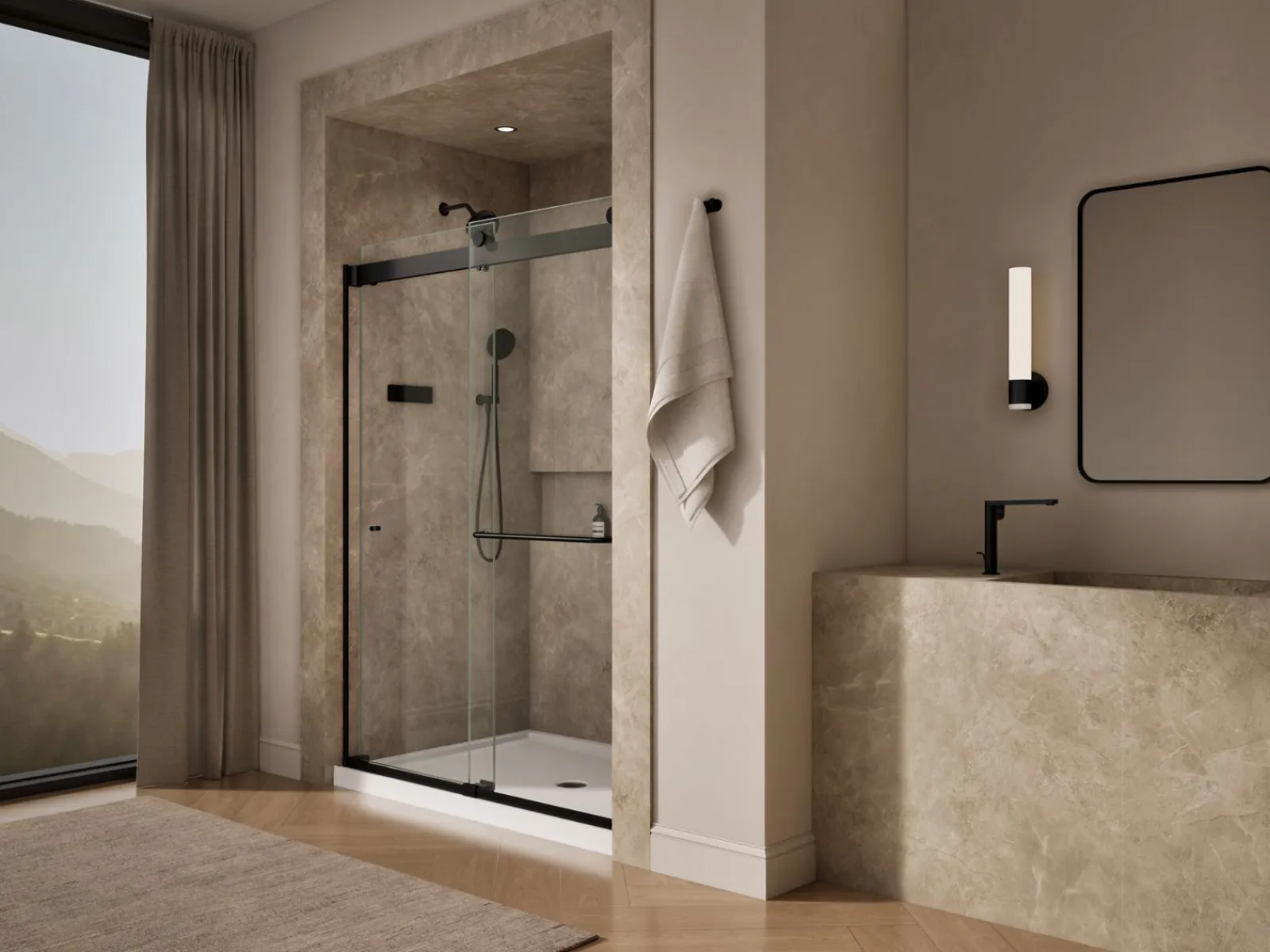 54"-60" W x 80-1/4" H bypass shower door with 3/8"-thick Crystal Clear glass^Kohler Outlet