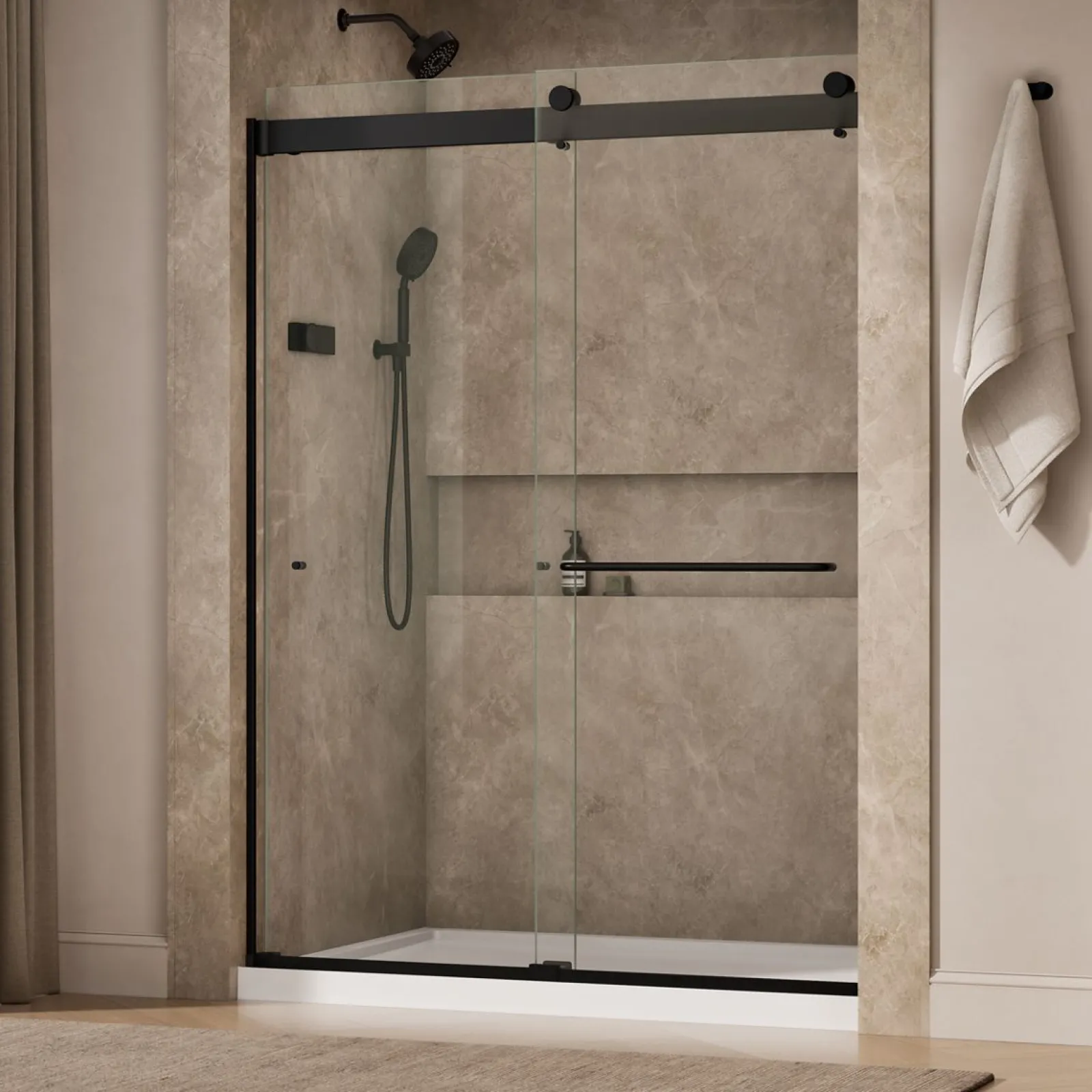 54"-60" W x 80-1/4" H bypass shower door with 3/8"-thick Crystal Clear glass^Kohler Outlet