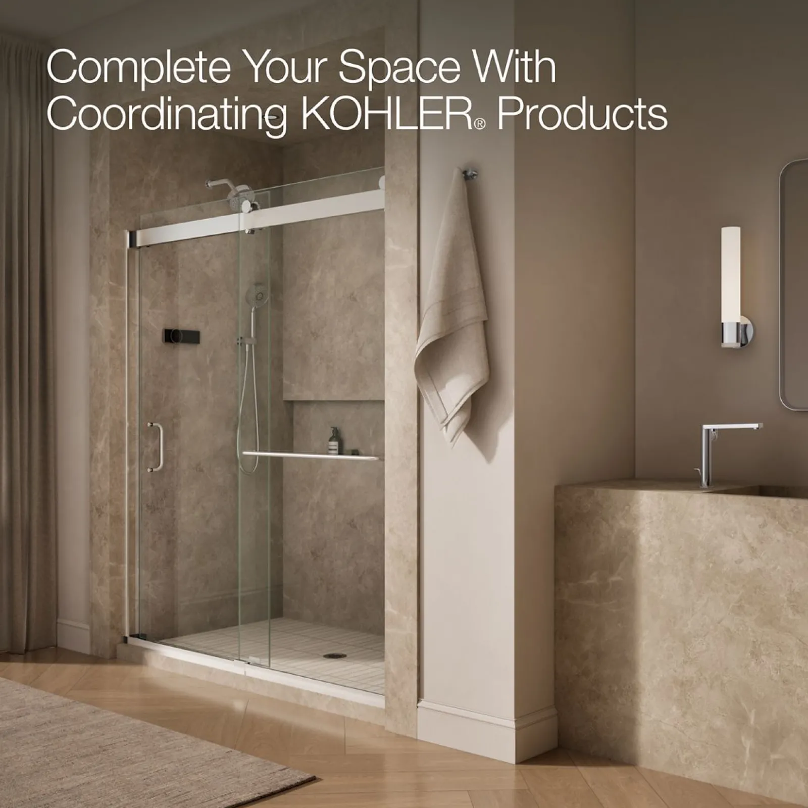 66"-72" W x 80-1/4" H bypass shower door with 3/8"-thick Crystal Clear glass^Kohler Sale