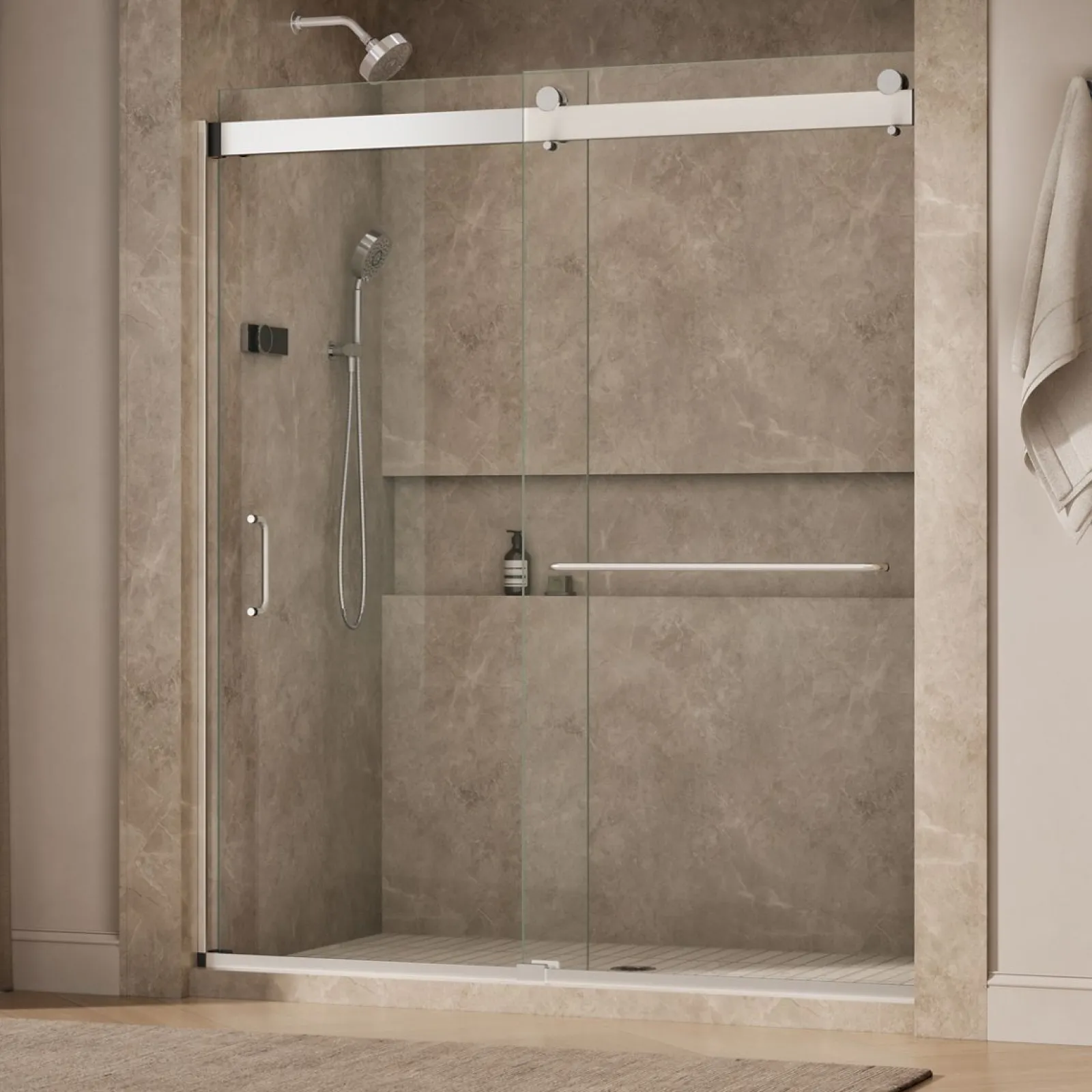 66"-72" W x 80-1/4" H bypass shower door with 3/8"-thick Crystal Clear glass^Kohler Sale