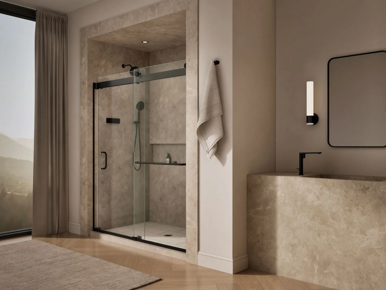 66"-72" W x 80-1/4" H bypass shower door with 3/8"-thick Crystal Clear glass^Kohler Sale