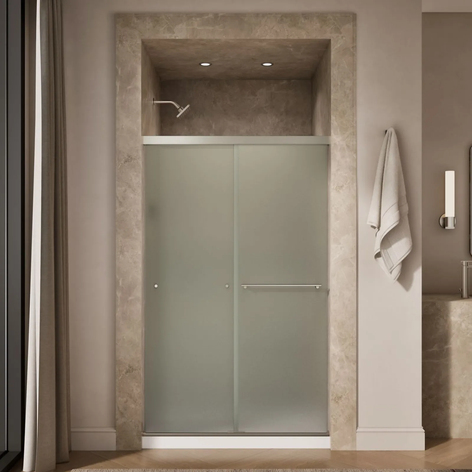 44-5/8"-47-5/8" W x 76" H bypass shower door with 5/16"-thick Frosted glass^Kohler Best