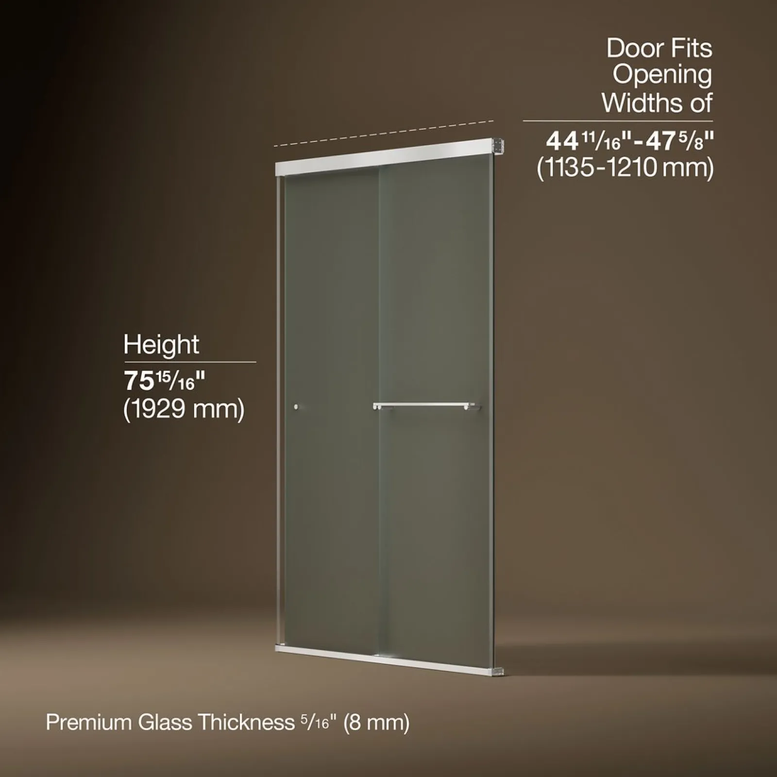 44-5/8"-47-5/8" W x 76" H bypass shower door with 5/16"-thick Frosted glass^Kohler Best