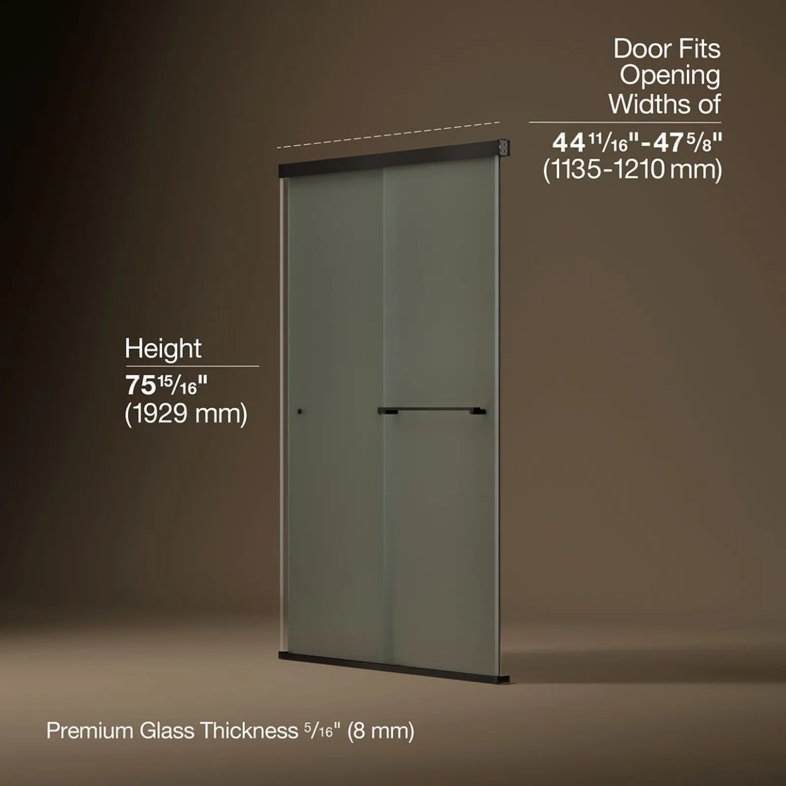 44-5/8"-47-5/8" W x 76" H bypass shower door with 5/16"-thick Frosted glass^Kohler Best