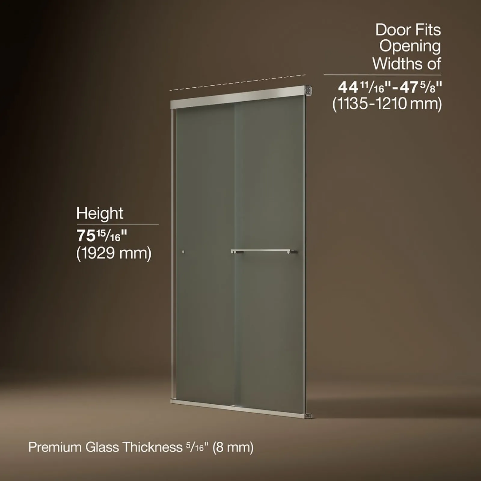 44-5/8"-47-5/8" W x 76" H bypass shower door with 5/16"-thick Frosted glass^Kohler Best