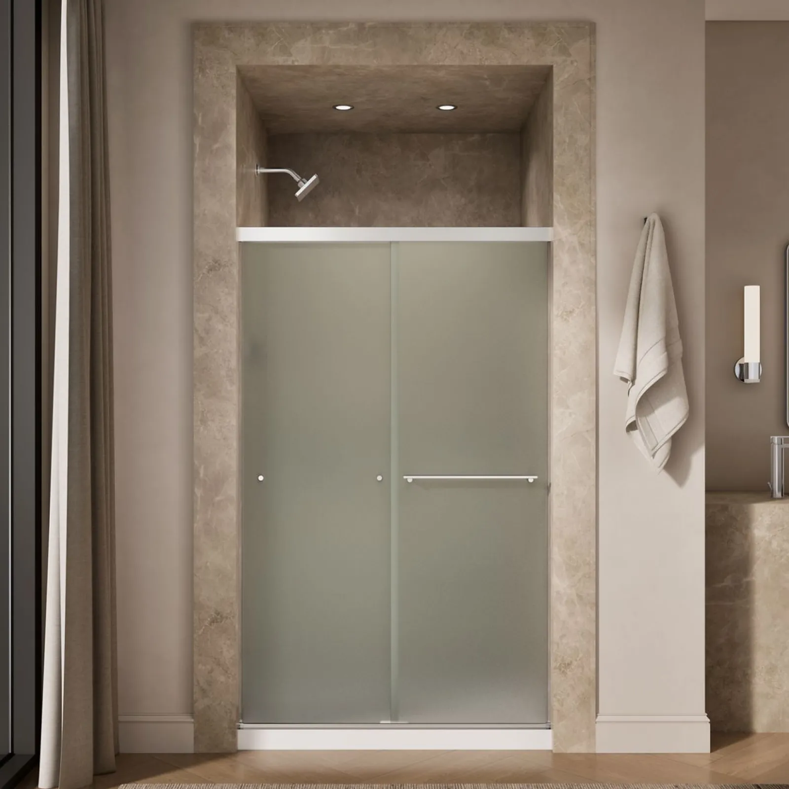 44-5/8"-47-5/8" W x 76" H bypass shower door with 5/16"-thick Frosted glass^Kohler Best