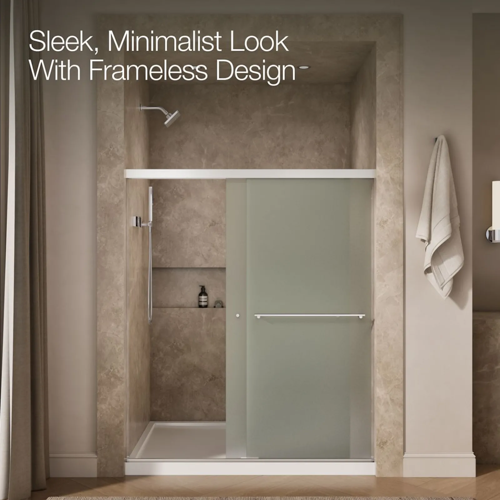 55-5/8"-59-5/8" W x 70" H bypass shower door with 1/4"-thick Frosted glass^Kohler New