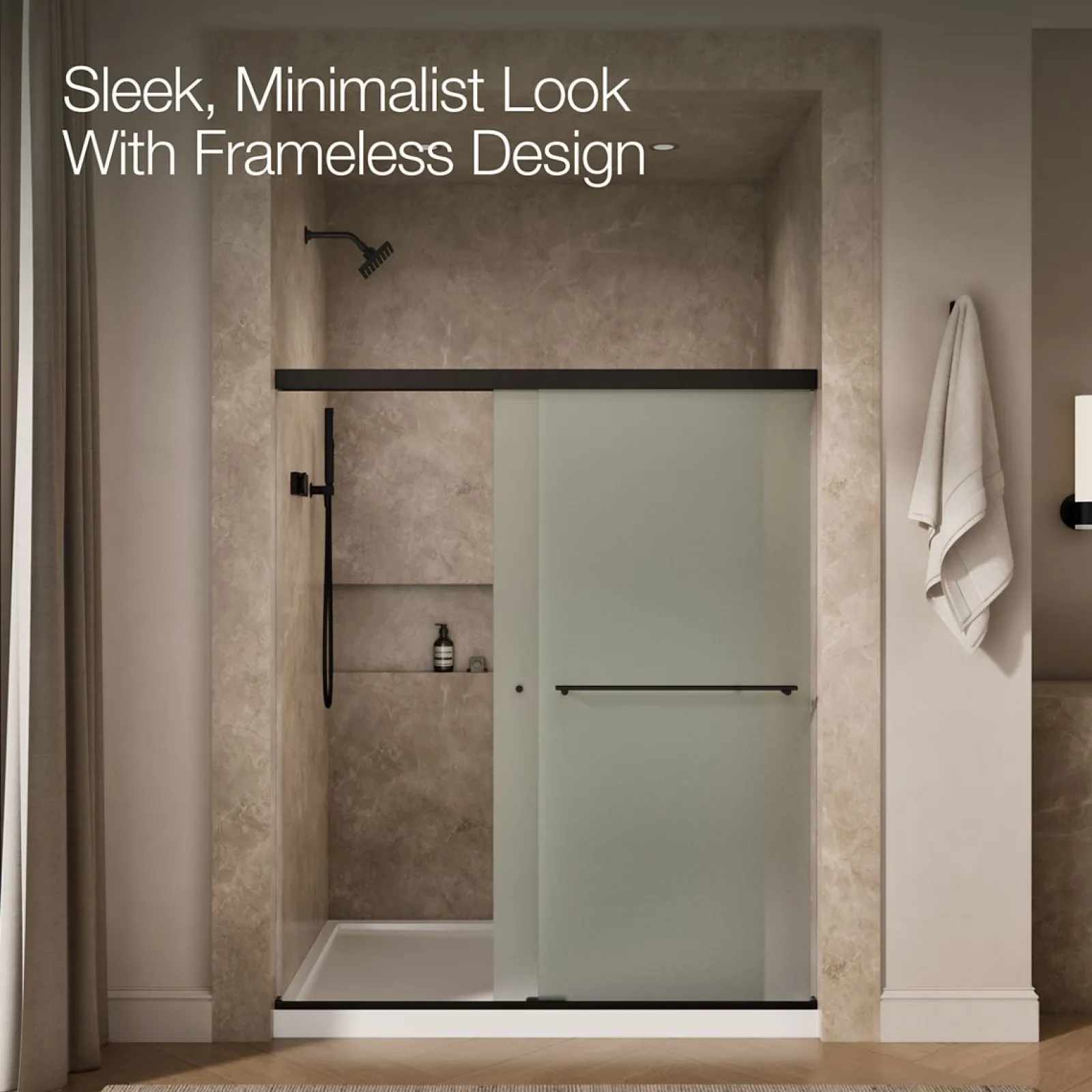 55-5/8"-59-5/8" W x 70" H bypass shower door with 1/4"-thick Frosted glass^Kohler New