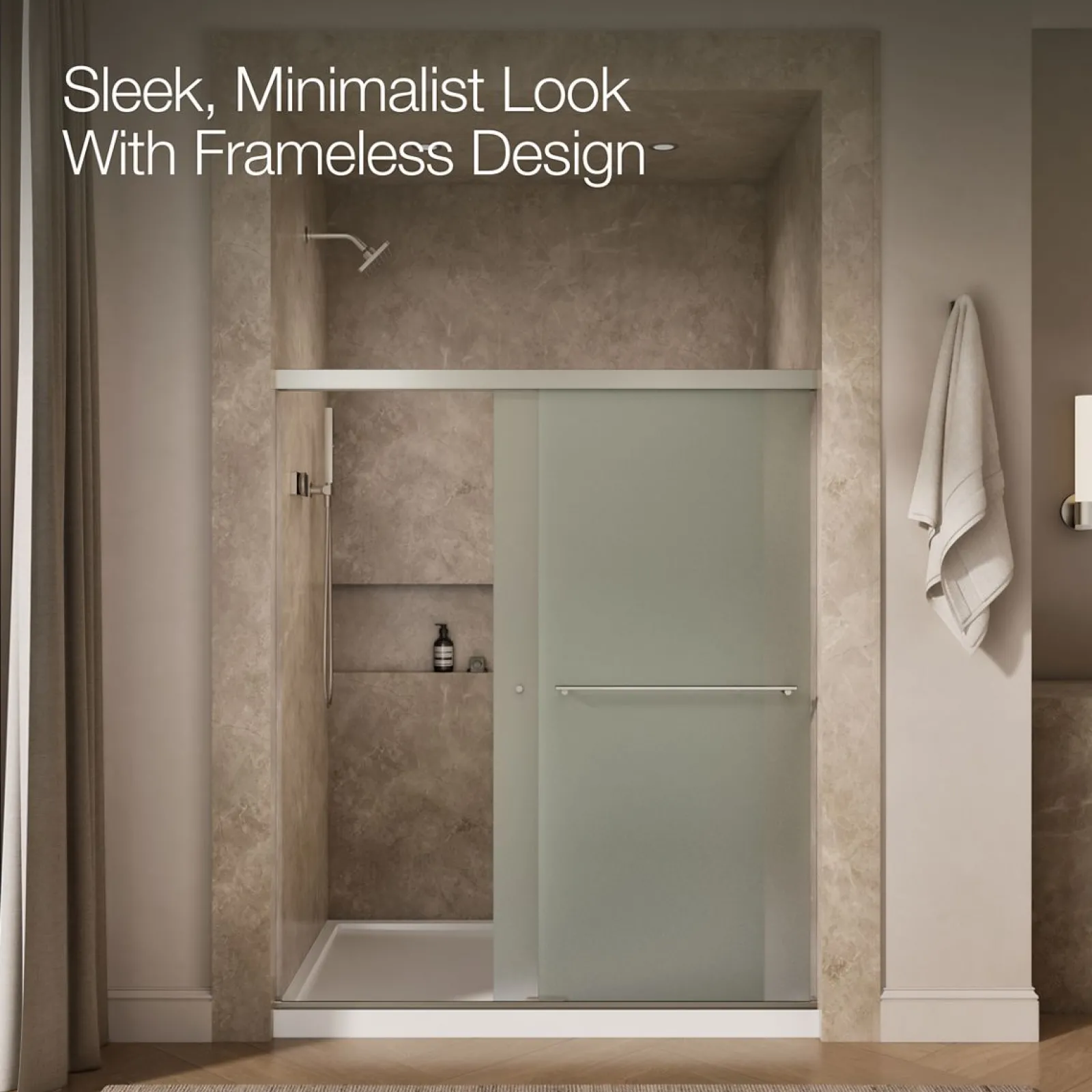 55-5/8"-59-5/8" W x 70" H bypass shower door with 1/4"-thick Frosted glass^Kohler New