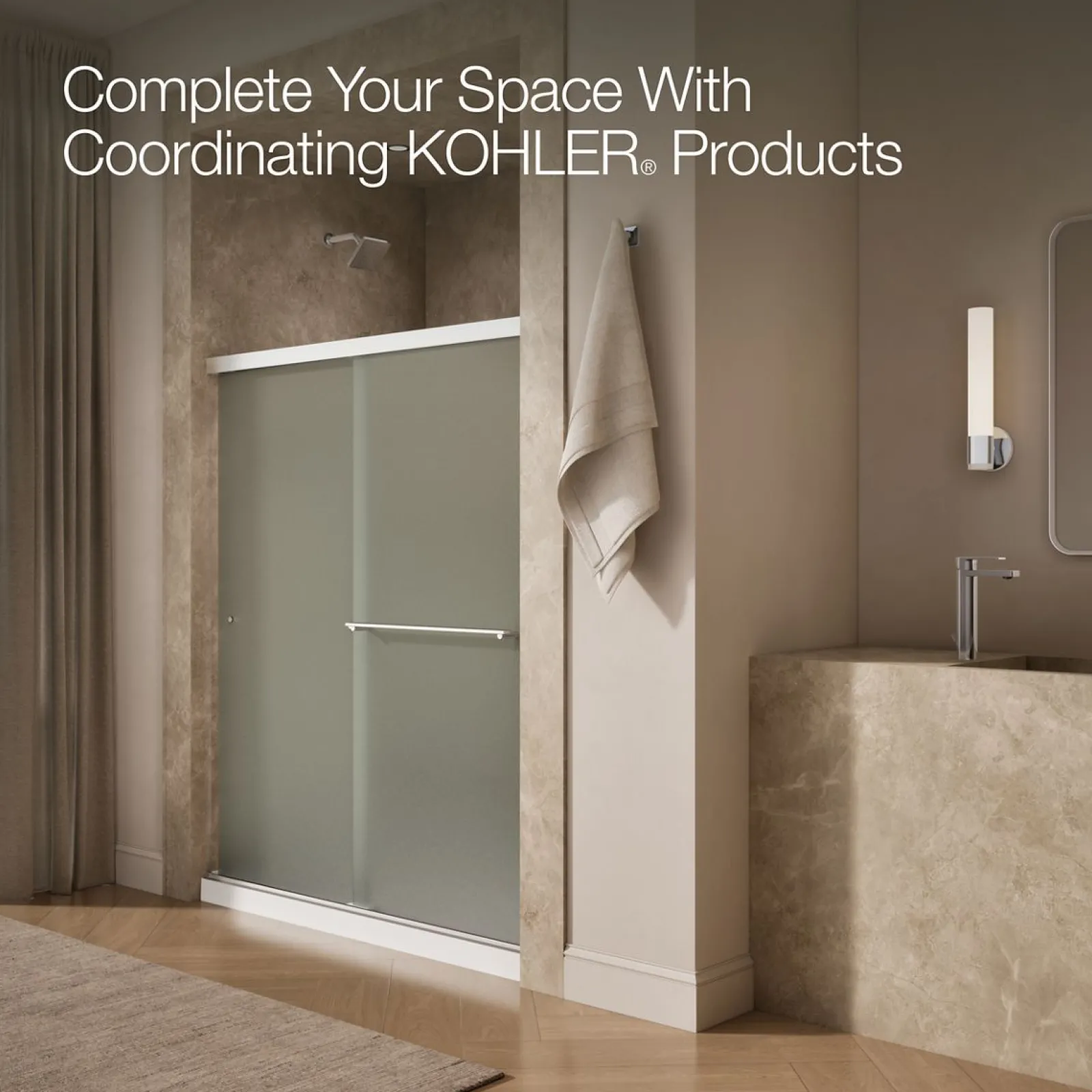 55-5/8"-59-5/8" W x 70" H bypass shower door with 1/4"-thick Frosted glass^Kohler New