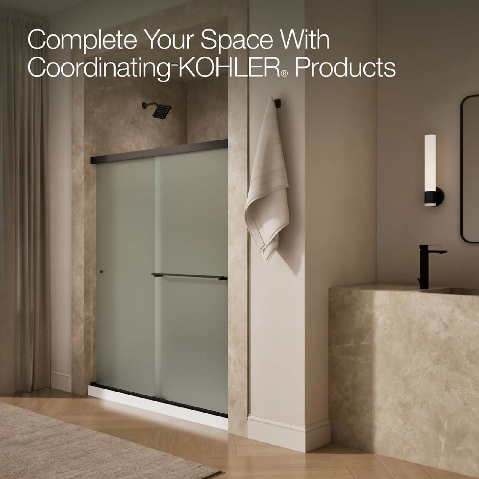 55-5/8"-59-5/8" W x 70" H bypass shower door with 1/4"-thick Frosted glass^Kohler New