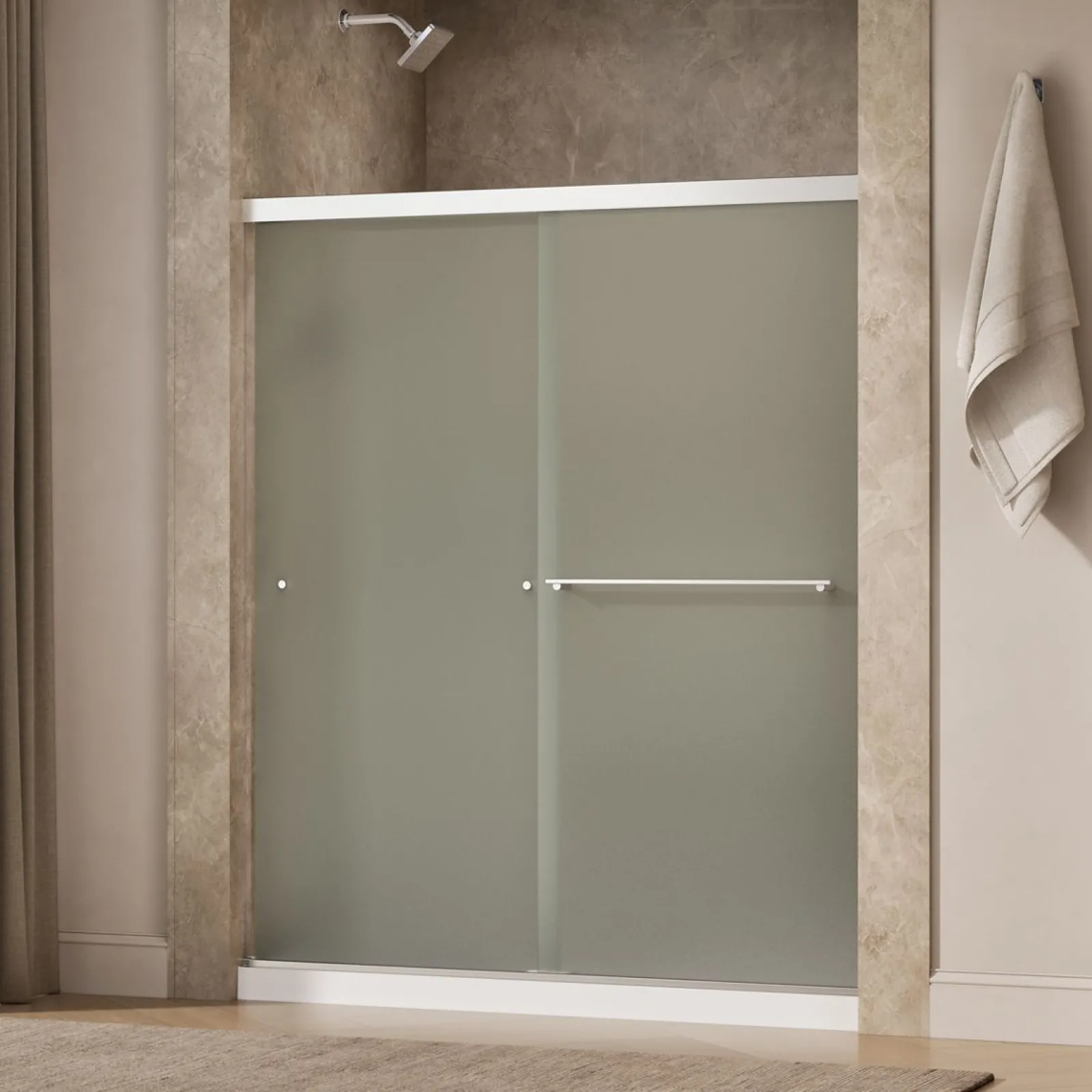 55-5/8"-59-5/8" W x 70" H bypass shower door with 1/4"-thick Frosted glass^Kohler New