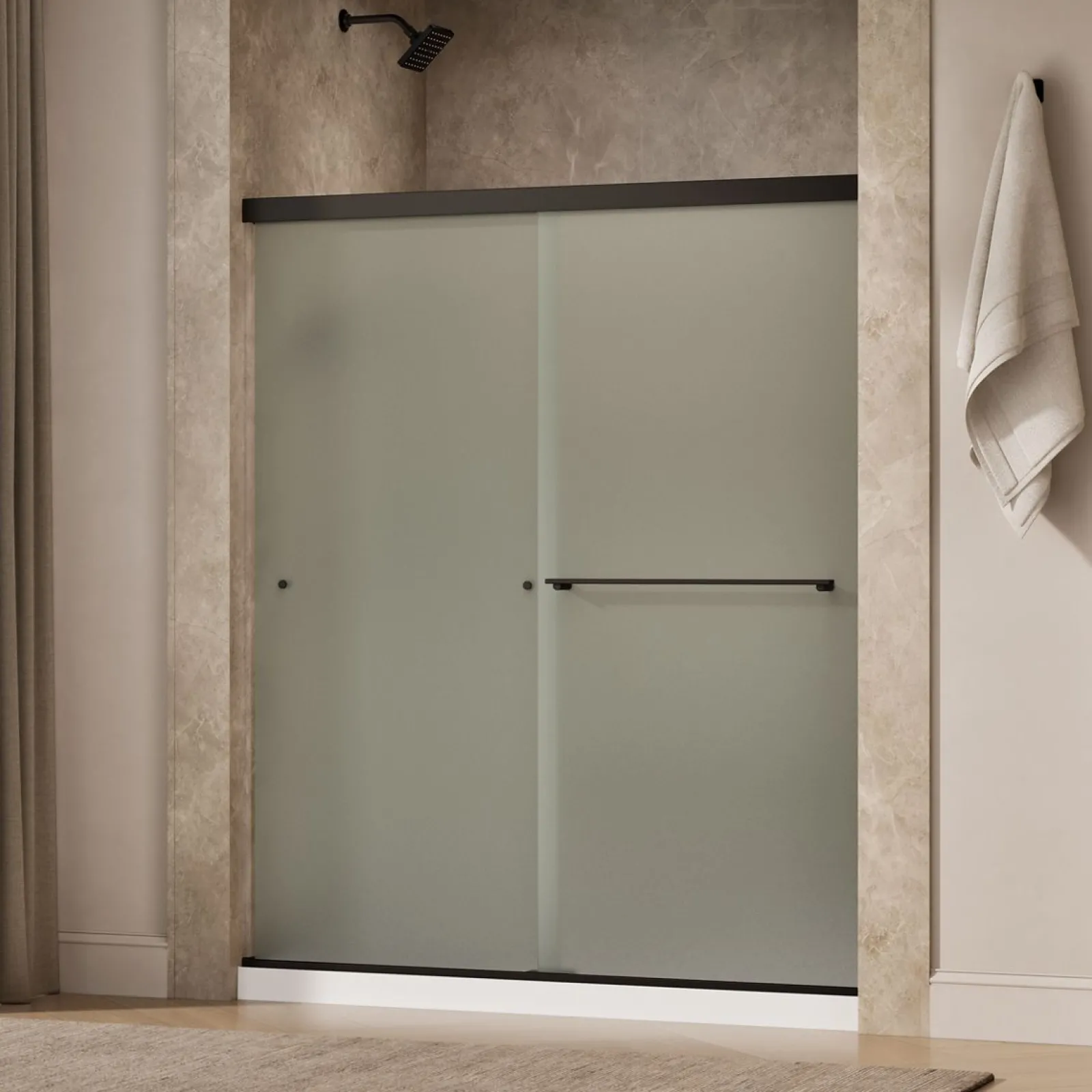 55-5/8"-59-5/8" W x 70" H bypass shower door with 1/4"-thick Frosted glass^Kohler New