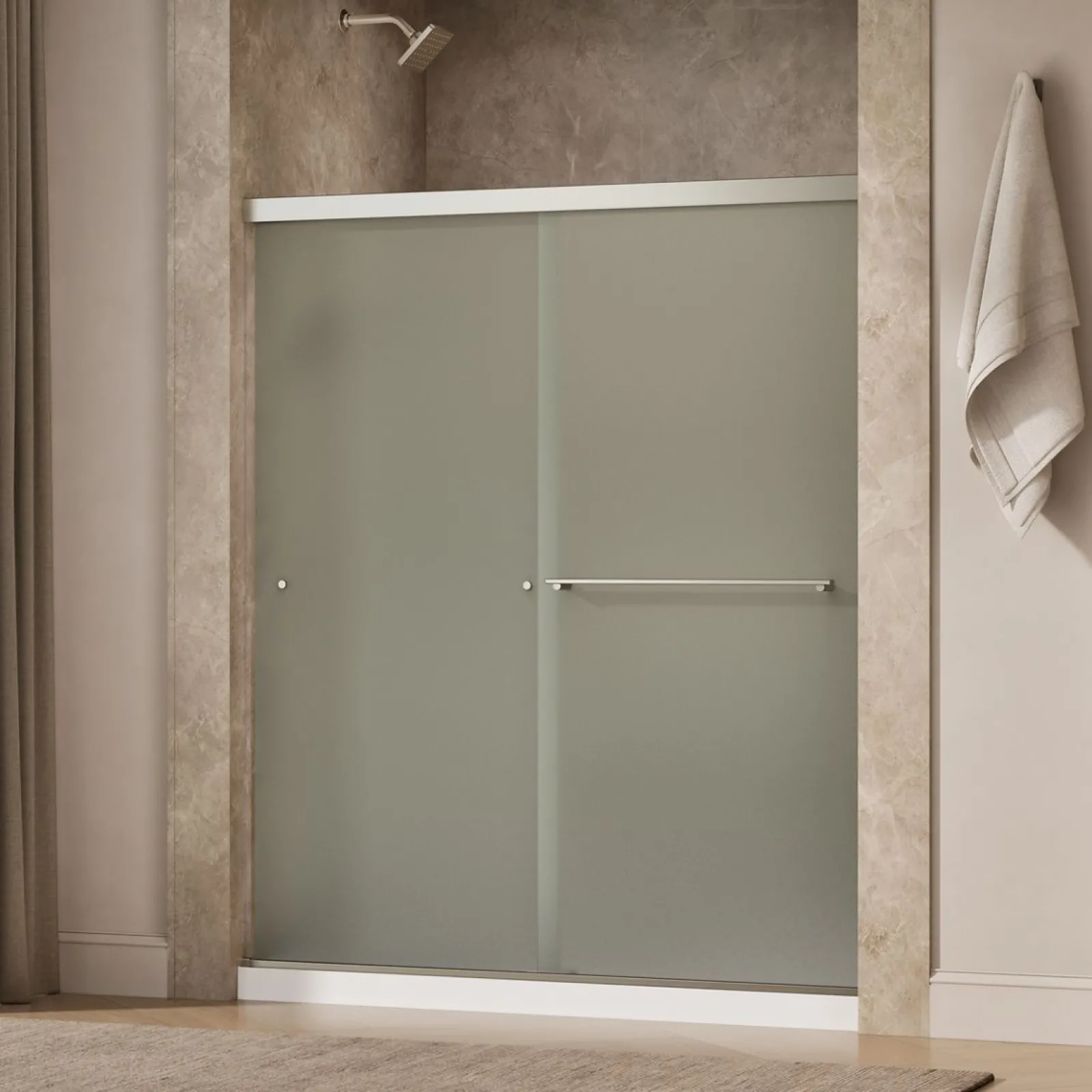 55-5/8"-59-5/8" W x 70" H bypass shower door with 1/4"-thick Frosted glass^Kohler New