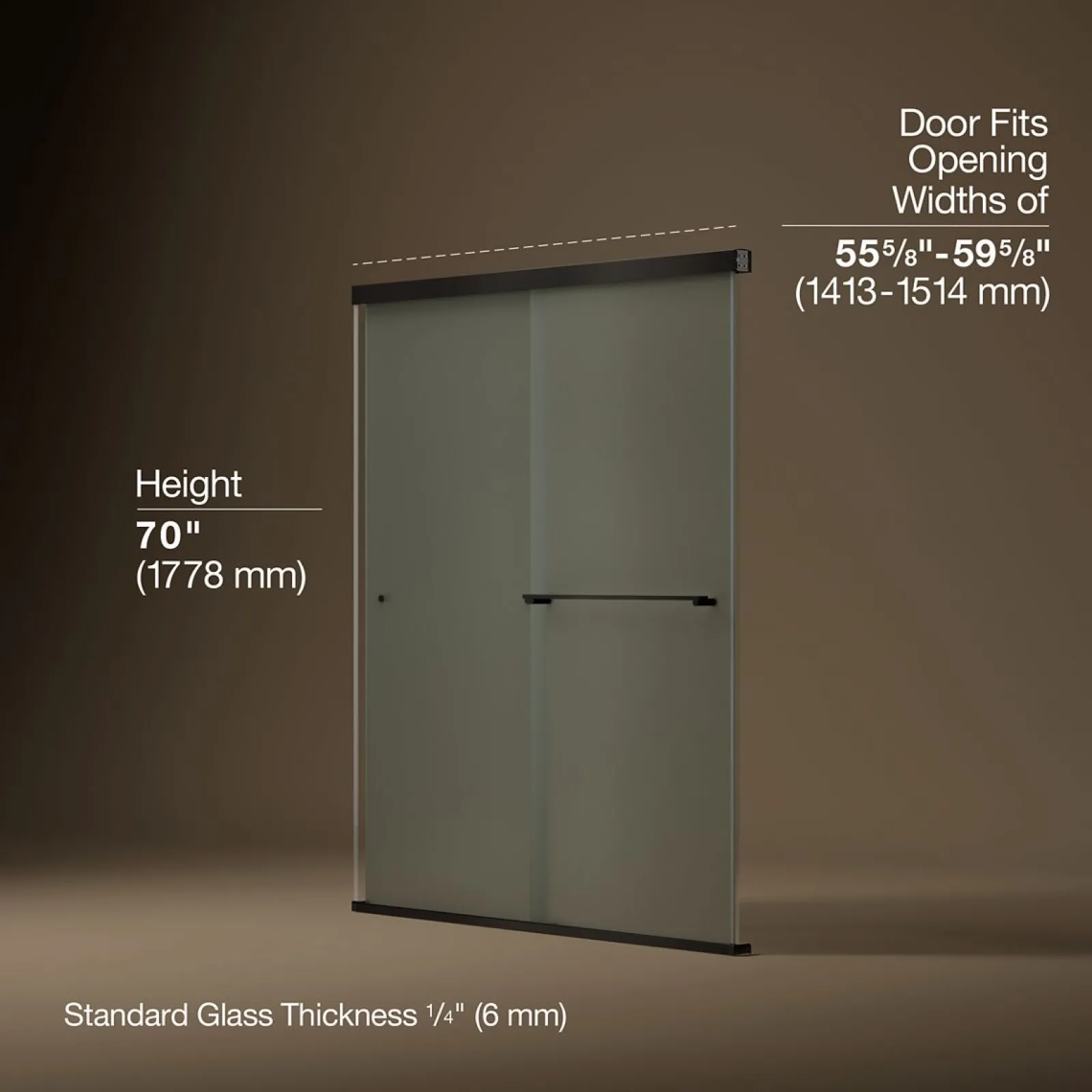 55-5/8"-59-5/8" W x 70" H bypass shower door with 1/4"-thick Frosted glass^Kohler New