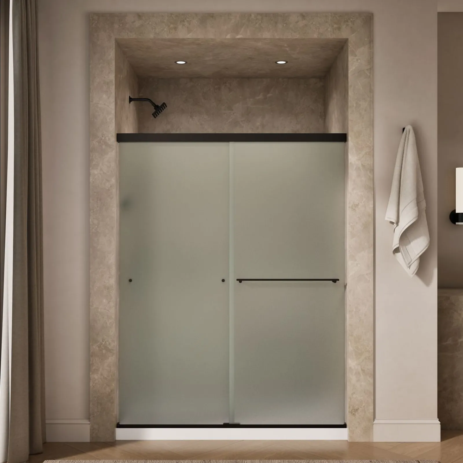 55-5/8"-59-5/8" W x 76" H bypass shower door with 5/16"-thick Frosted glass^Kohler Outlet