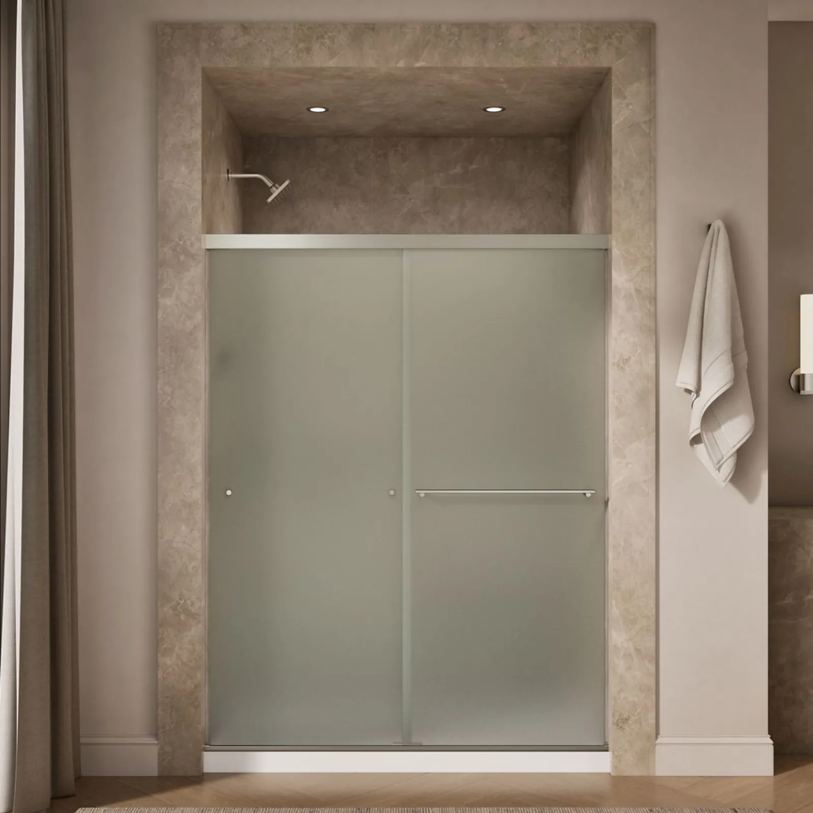 55-5/8"-59-5/8" W x 76" H bypass shower door with 5/16"-thick Frosted glass^Kohler Outlet