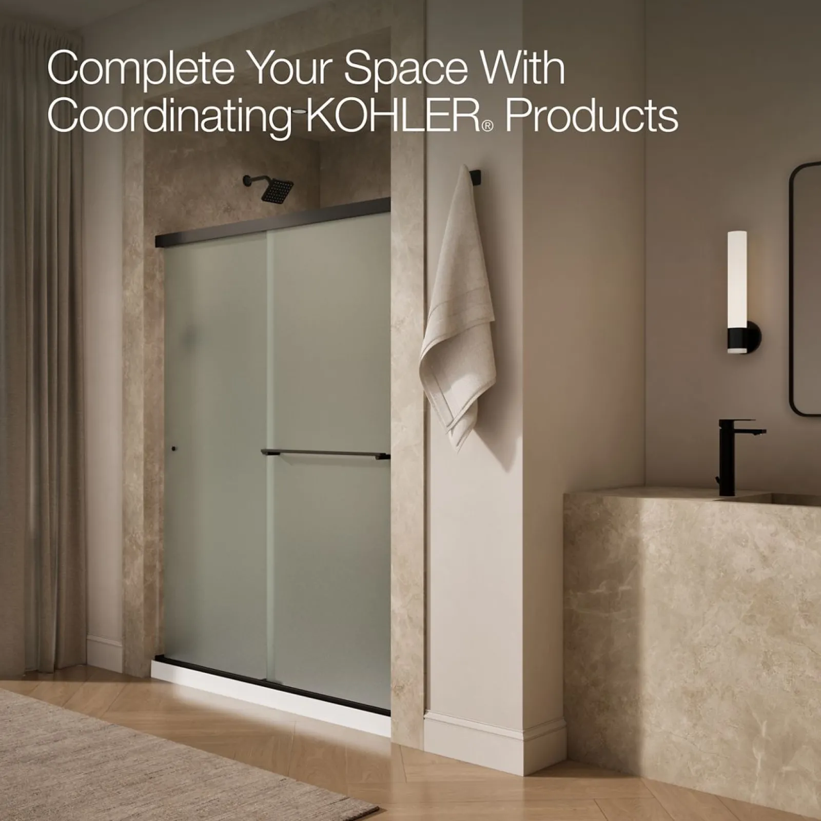 55-5/8"-59-5/8" W x 76" H bypass shower door with 5/16"-thick Frosted glass^Kohler Outlet