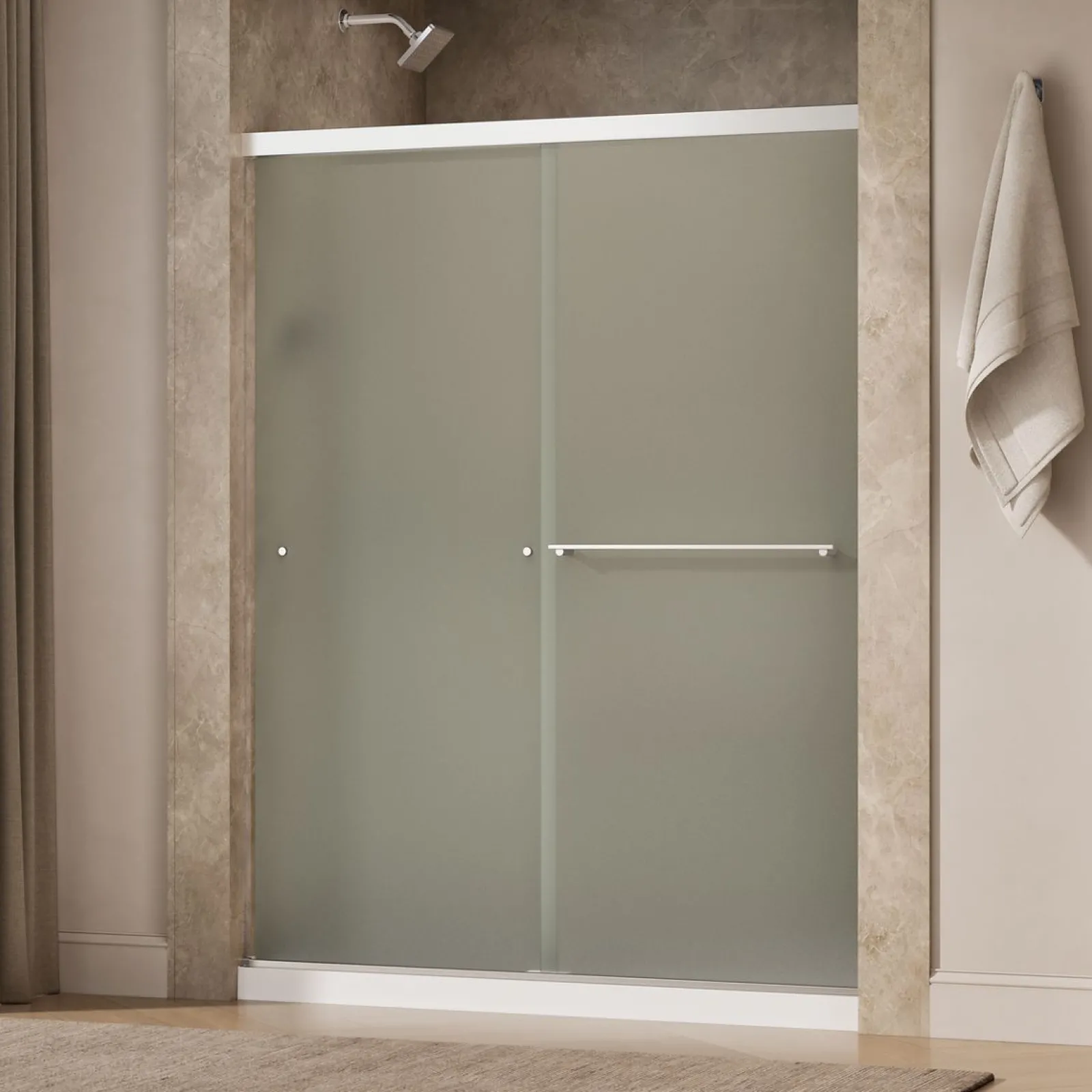55-5/8"-59-5/8" W x 76" H bypass shower door with 5/16"-thick Frosted glass^Kohler Outlet