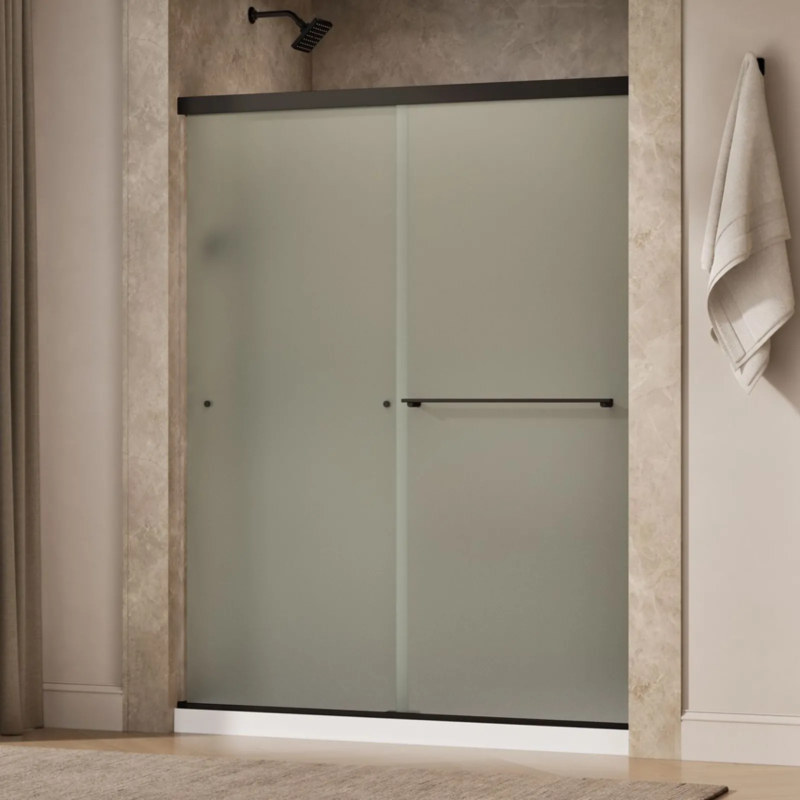 55-5/8"-59-5/8" W x 76" H bypass shower door with 5/16"-thick Frosted glass^Kohler Outlet
