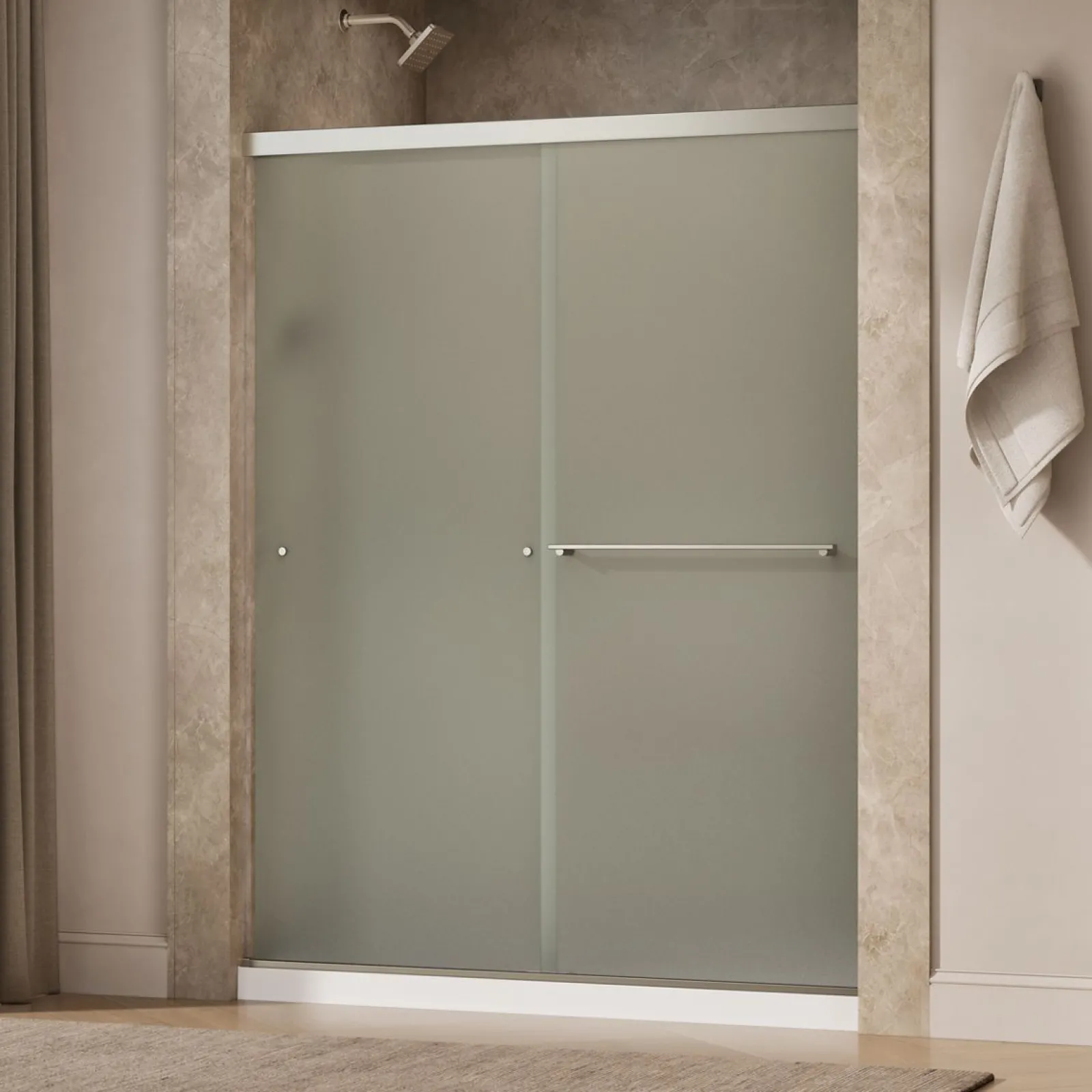 55-5/8"-59-5/8" W x 76" H bypass shower door with 5/16"-thick Frosted glass^Kohler Outlet
