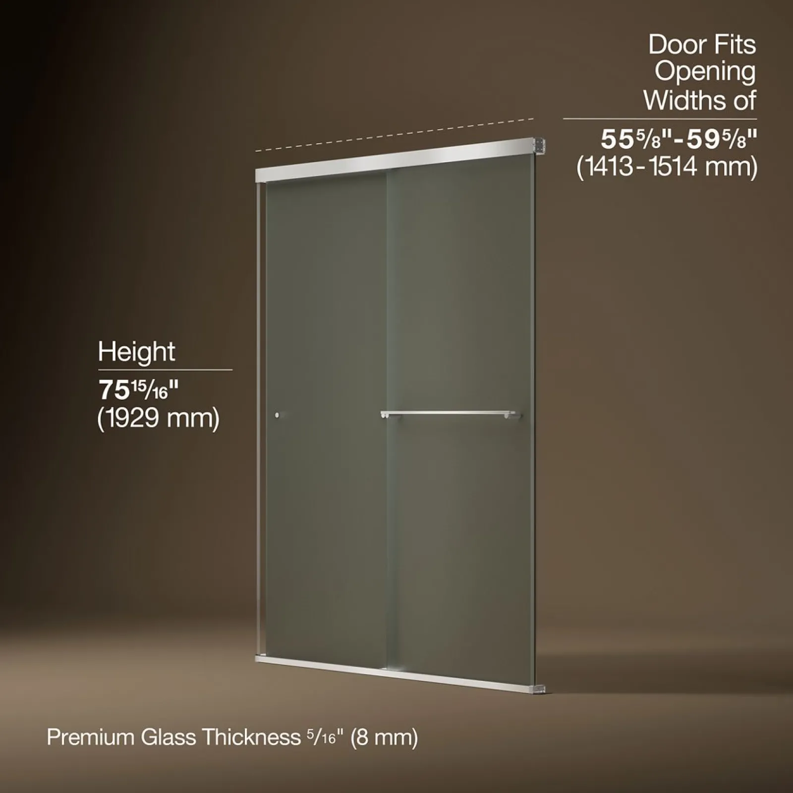 55-5/8"-59-5/8" W x 76" H bypass shower door with 5/16"-thick Frosted glass^Kohler Outlet