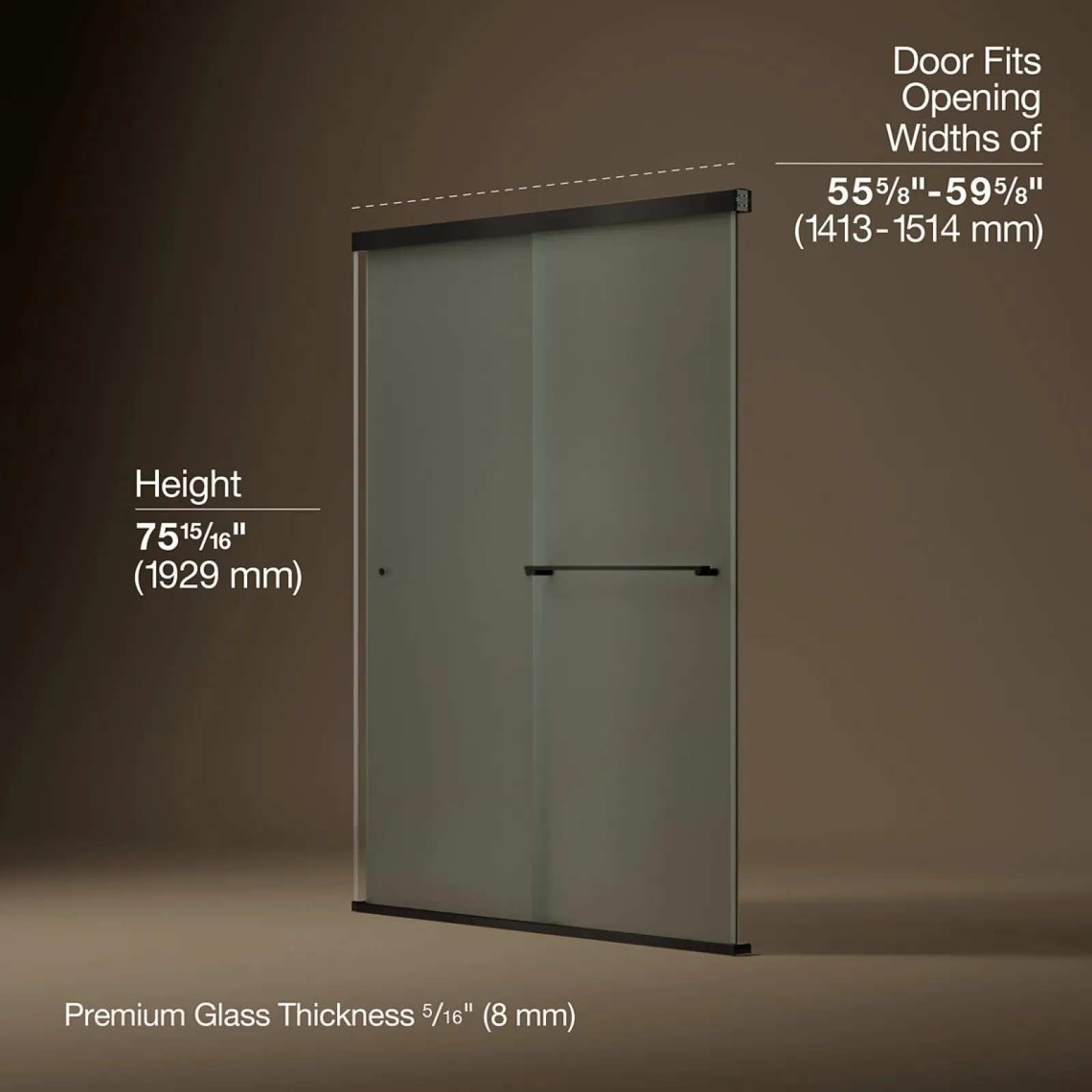 55-5/8"-59-5/8" W x 76" H bypass shower door with 5/16"-thick Frosted glass^Kohler Outlet