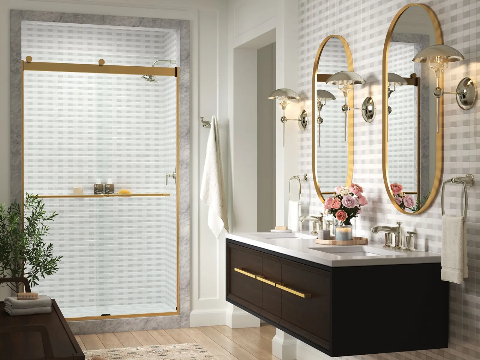 44-5/8"-47-5/8" W x 77.53" H bypass shower door with 5/16"-thick Crystal Clear glass^Kohler Hot