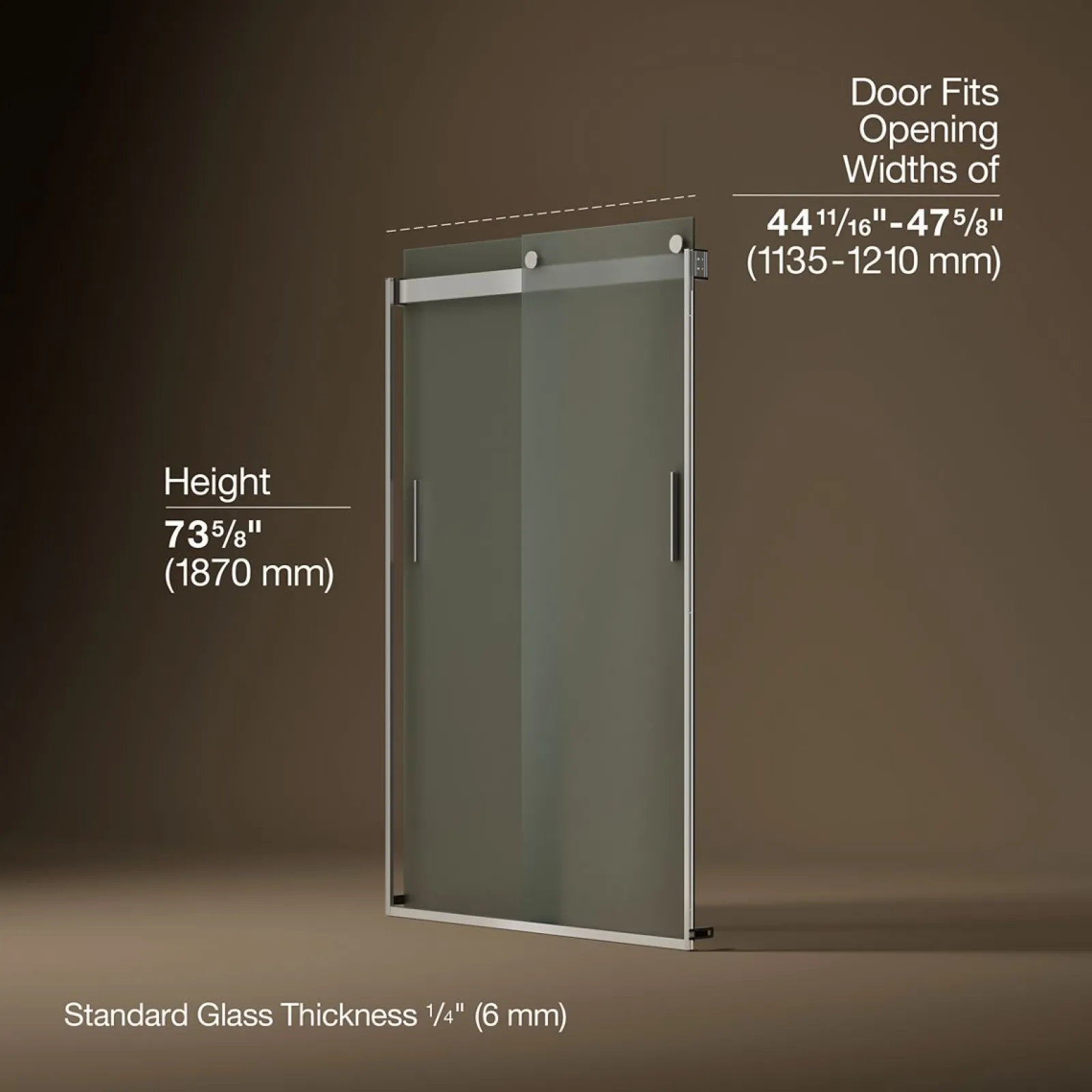 43-5/8"-47-5/8" W x 74" H bypass shower door with 1/4"-thick Frosted glass^Kohler Clearance