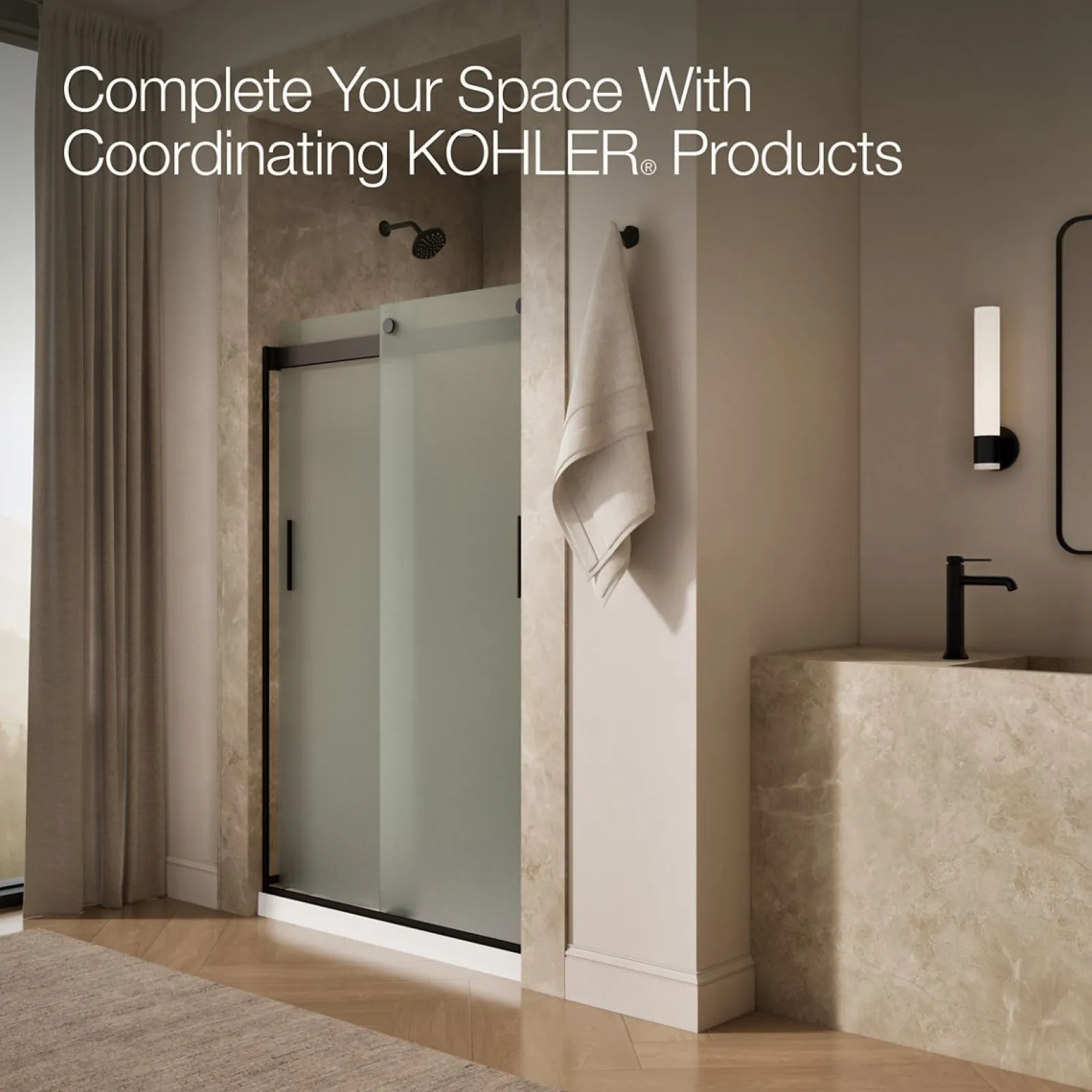 43-5/8"-47-5/8" W x 74" H bypass shower door with 1/4"-thick Frosted glass^Kohler Clearance