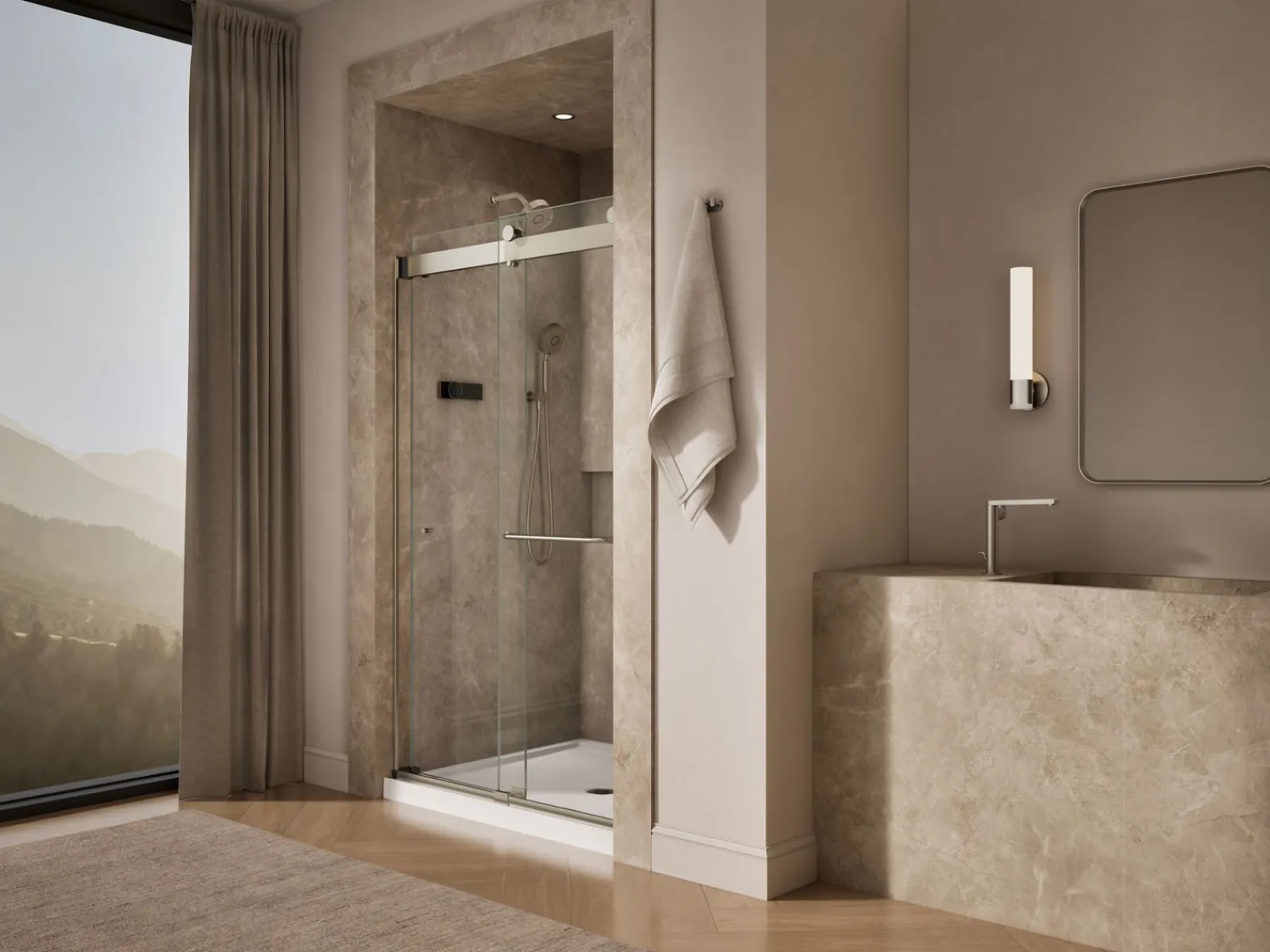 44"-48" W x 80-1/4" H bypass shower door with 3/8"-thick Crystal Clear glass^Kohler