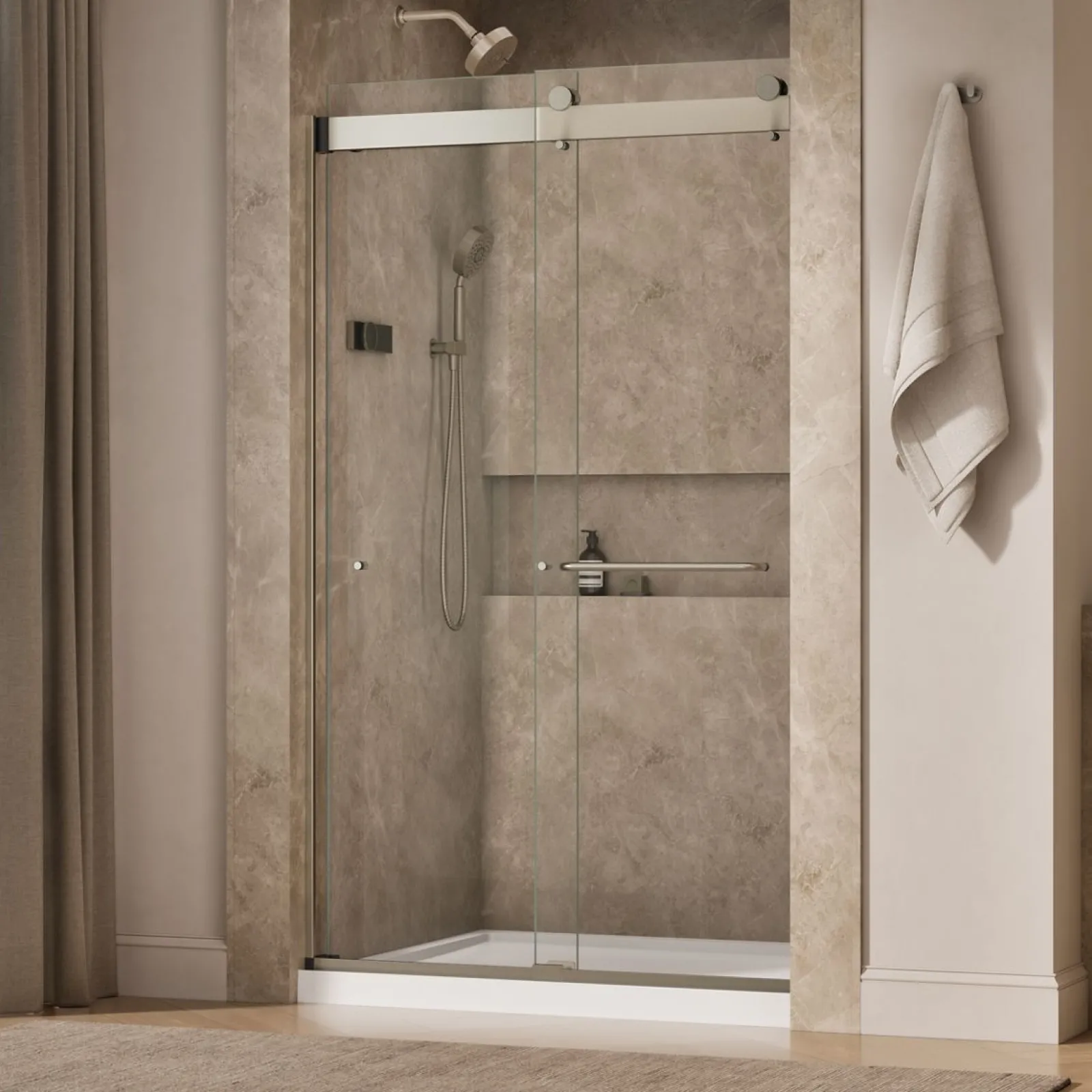 44"-48" W x 80-1/4" H bypass shower door with 3/8"-thick Crystal Clear glass^Kohler