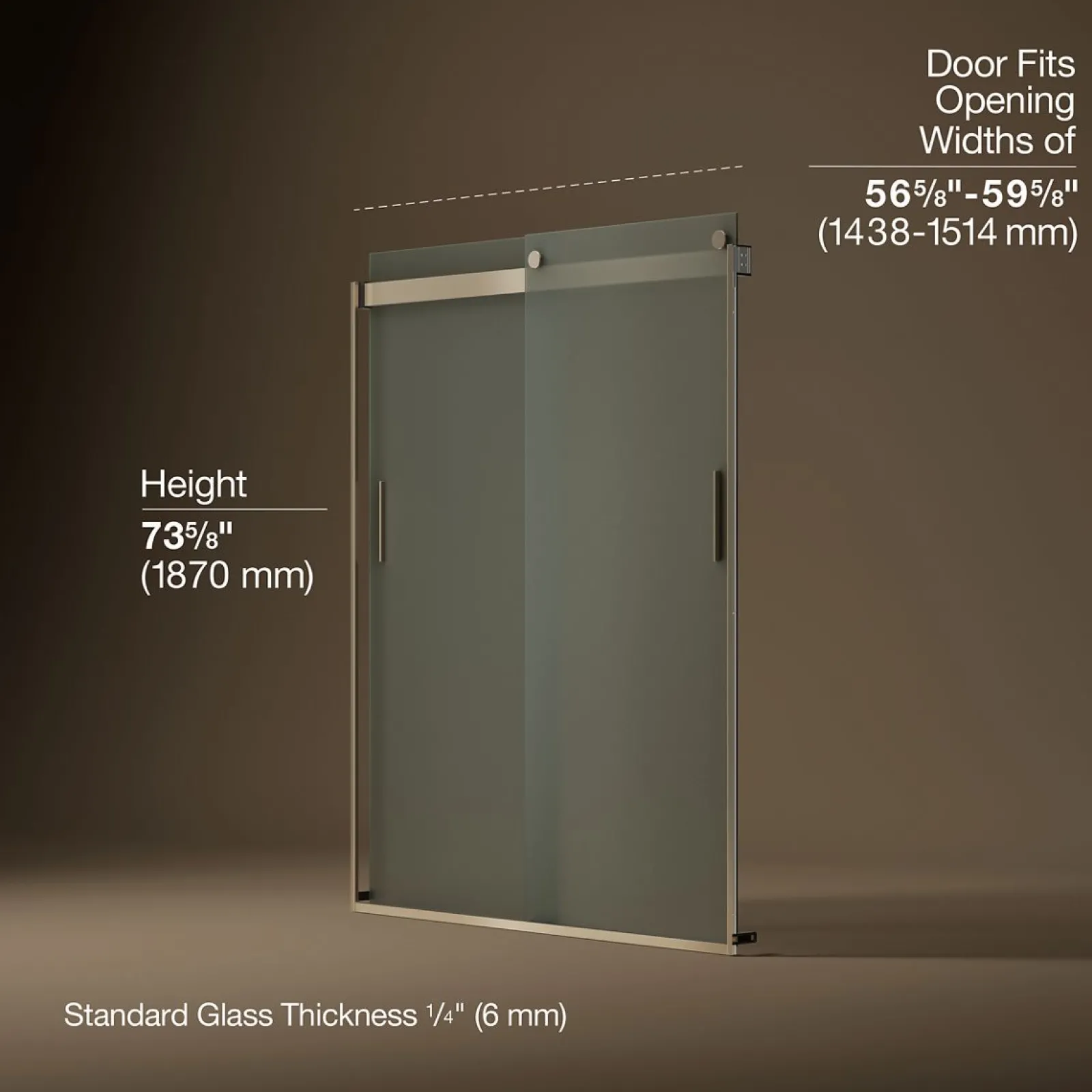 56-5/8"-59-5/8" W x 74" H bypass shower door with 1/4"-thick Frosted glass^Kohler Sale