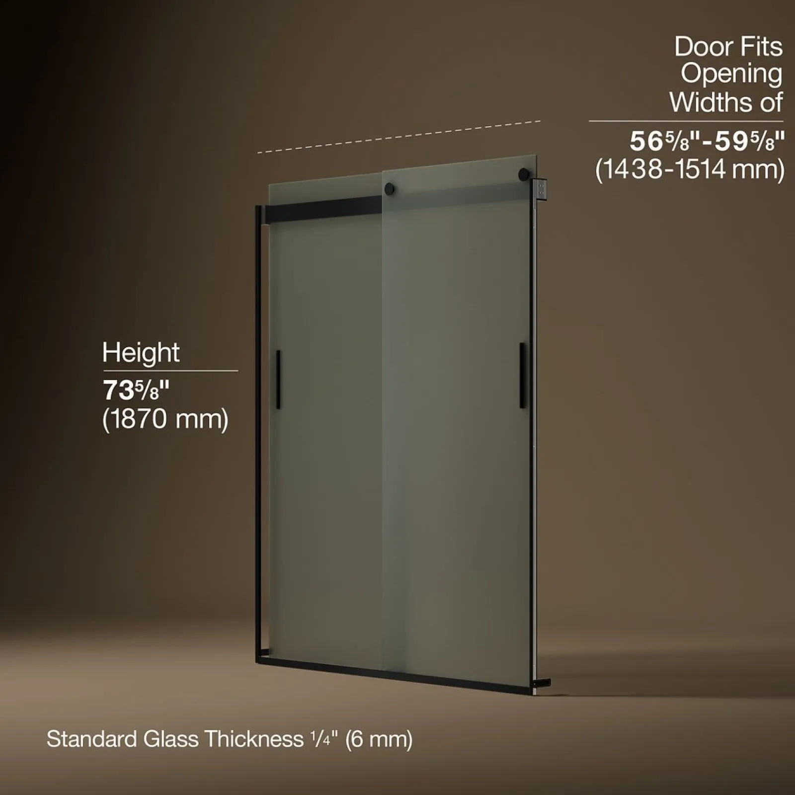 56-5/8"-59-5/8" W x 74" H bypass shower door with 1/4"-thick Frosted glass^Kohler Sale
