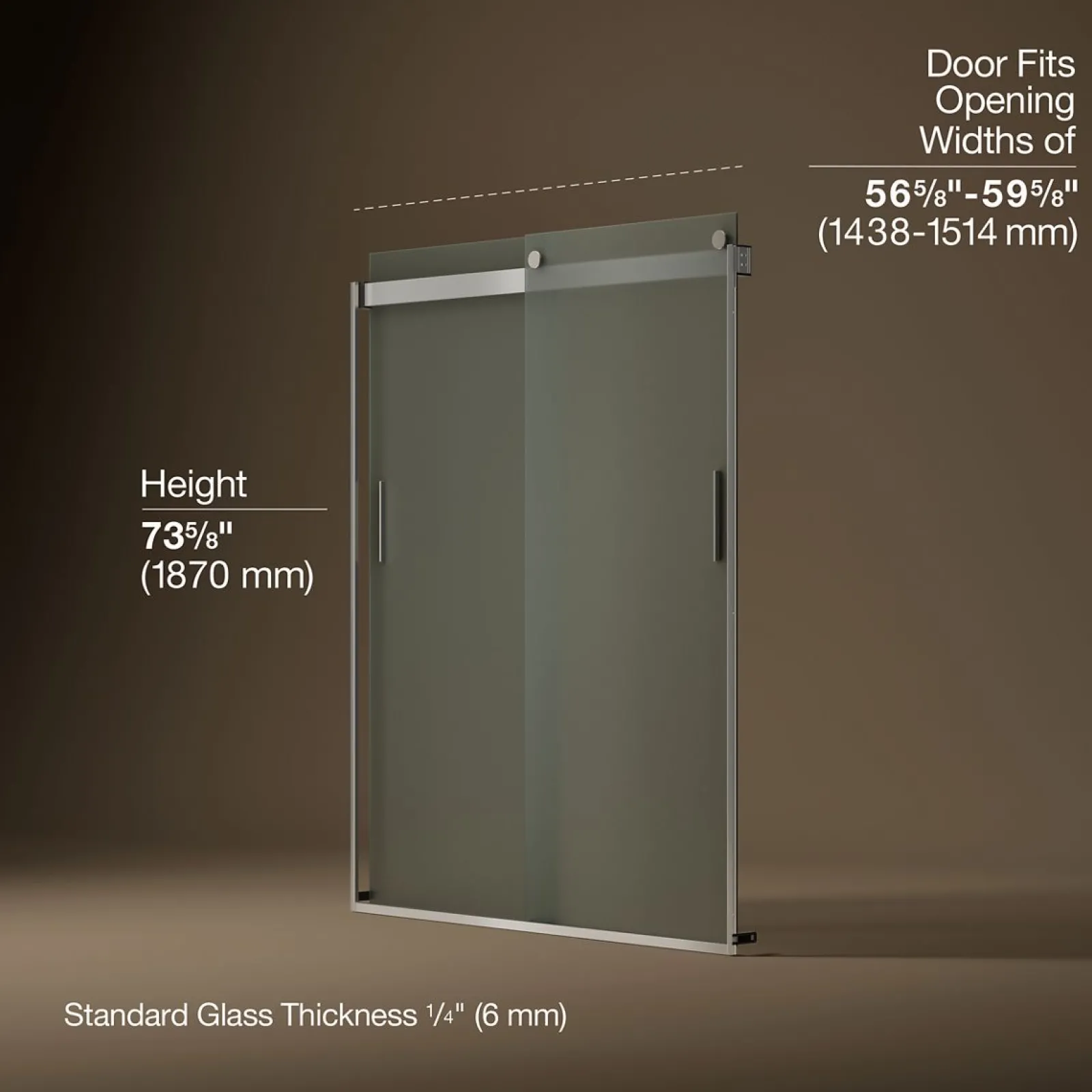 56-5/8"-59-5/8" W x 74" H bypass shower door with 1/4"-thick Frosted glass^Kohler Sale