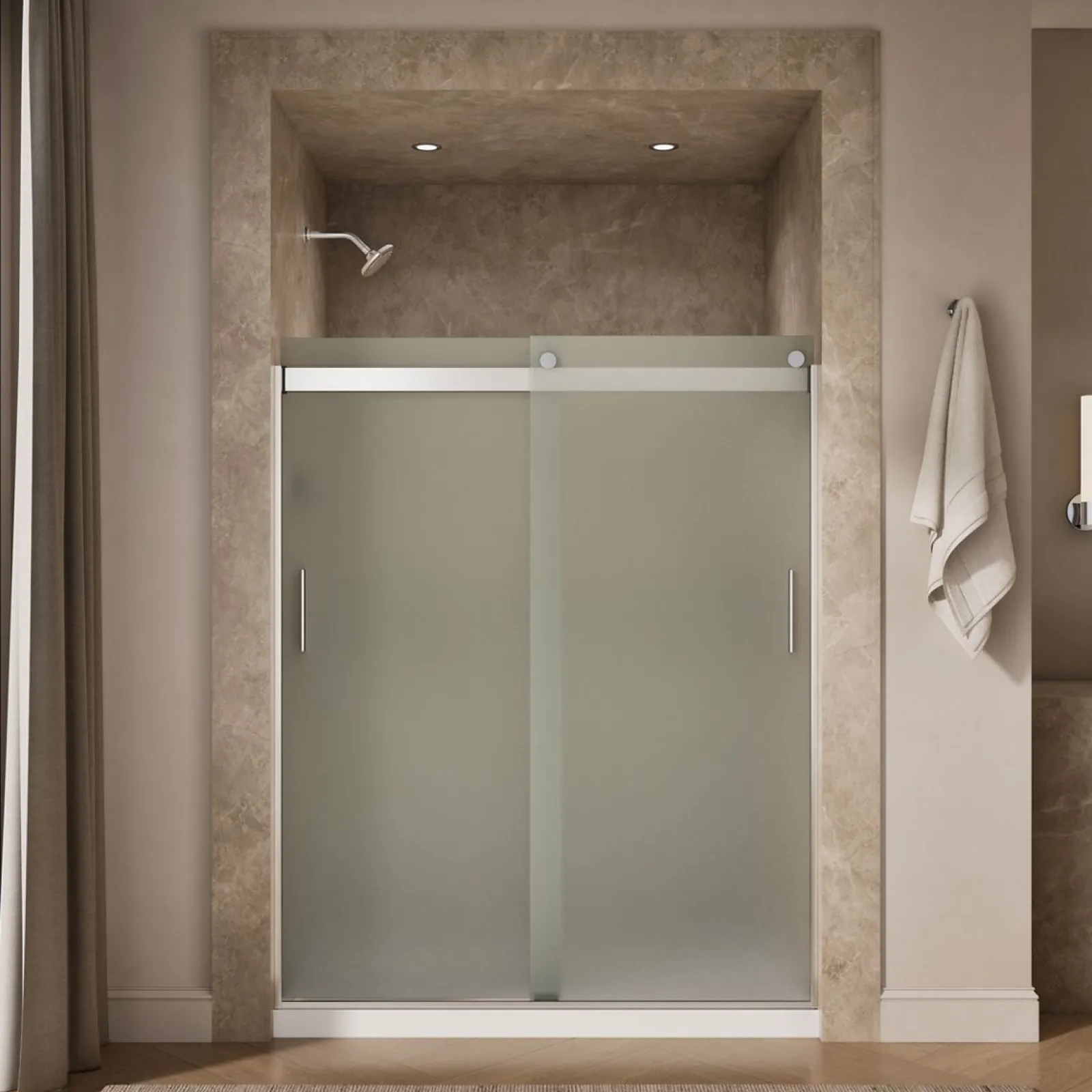 56-5/8"-59-5/8" W x 74" H bypass shower door with 1/4"-thick Frosted glass^Kohler Sale