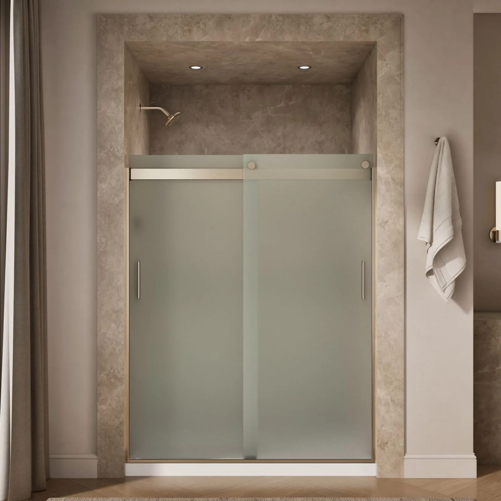 56-5/8"-59-5/8" W x 74" H bypass shower door with 1/4"-thick Frosted glass^Kohler Sale