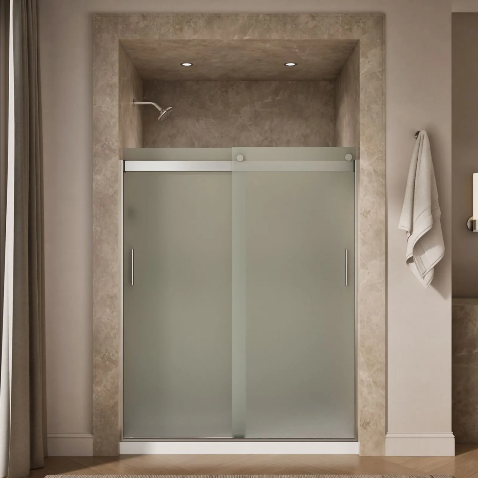 56-5/8"-59-5/8" W x 74" H bypass shower door with 1/4"-thick Frosted glass^Kohler Sale