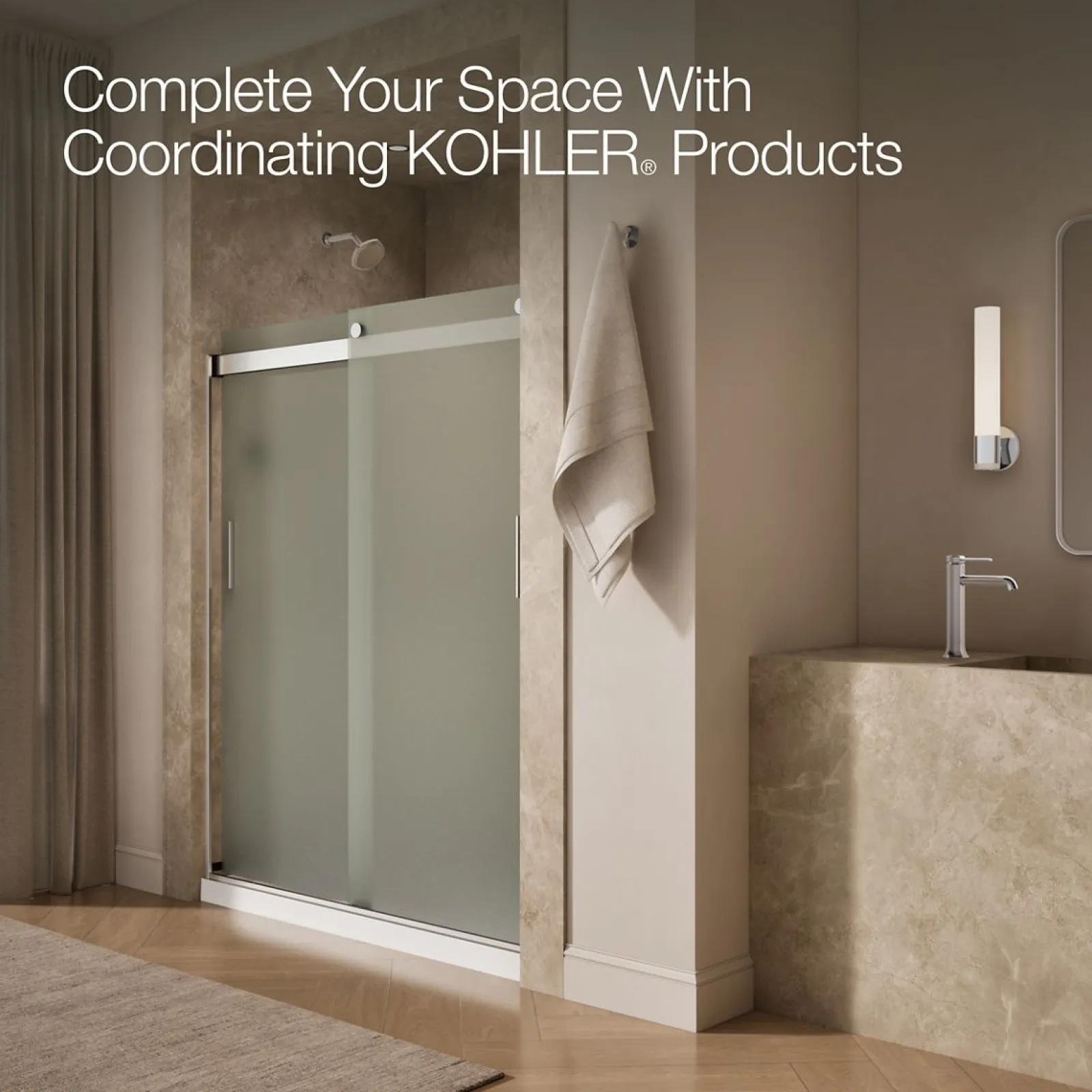 56-5/8"-59-5/8" W x 74" H bypass shower door with 1/4"-thick Frosted glass^Kohler Sale
