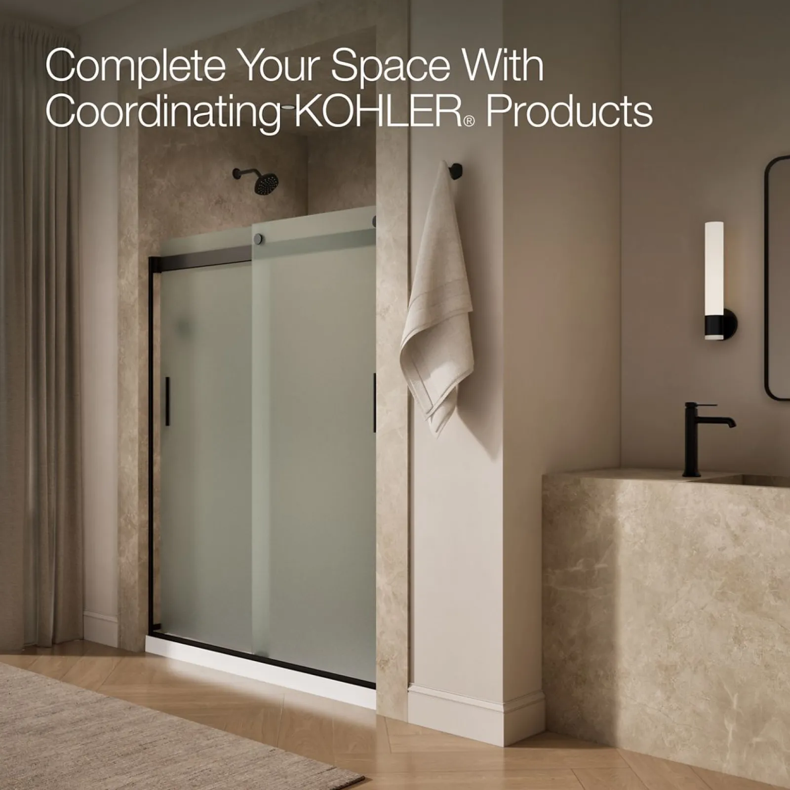 56-5/8"-59-5/8" W x 74" H bypass shower door with 1/4"-thick Frosted glass^Kohler Sale