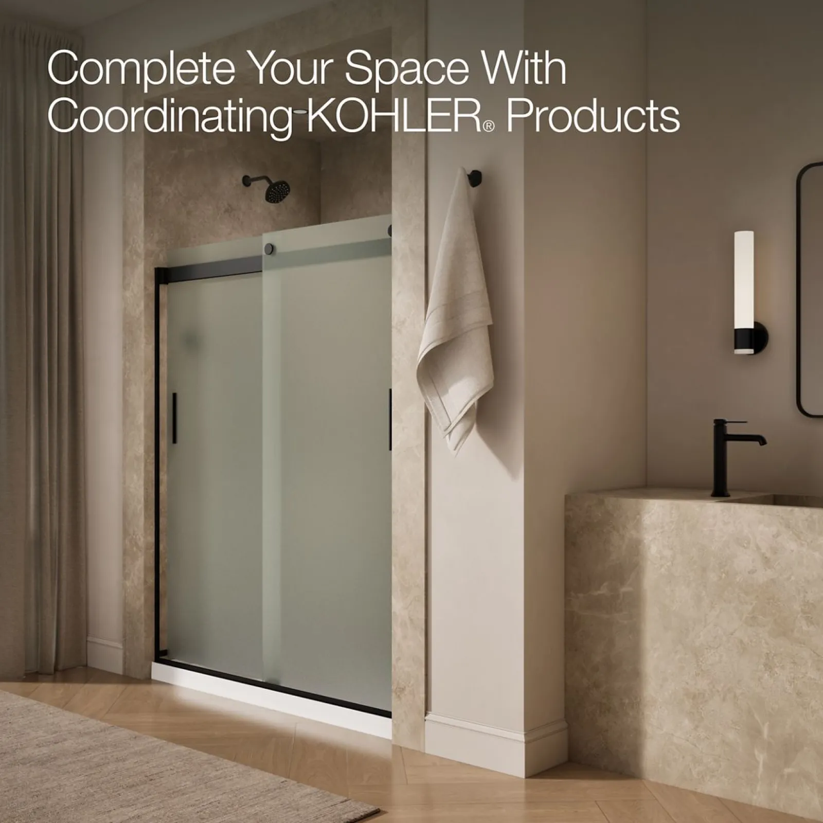 56-5/8"-59-5/8" W x 74" H bypass shower door with 1/4"-thick Frosted glass^Kohler Sale