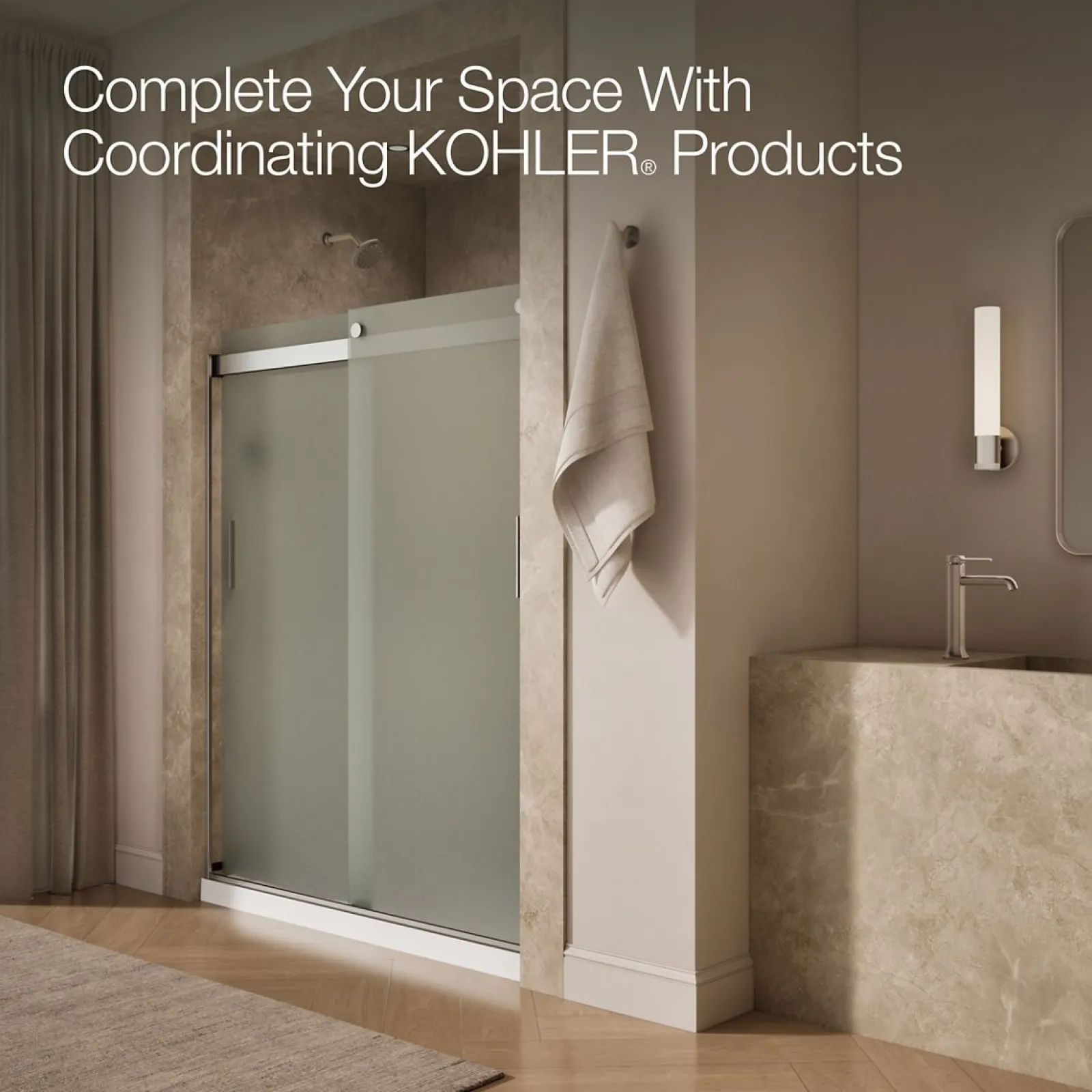 56-5/8"-59-5/8" W x 74" H bypass shower door with 1/4"-thick Frosted glass^Kohler Sale
